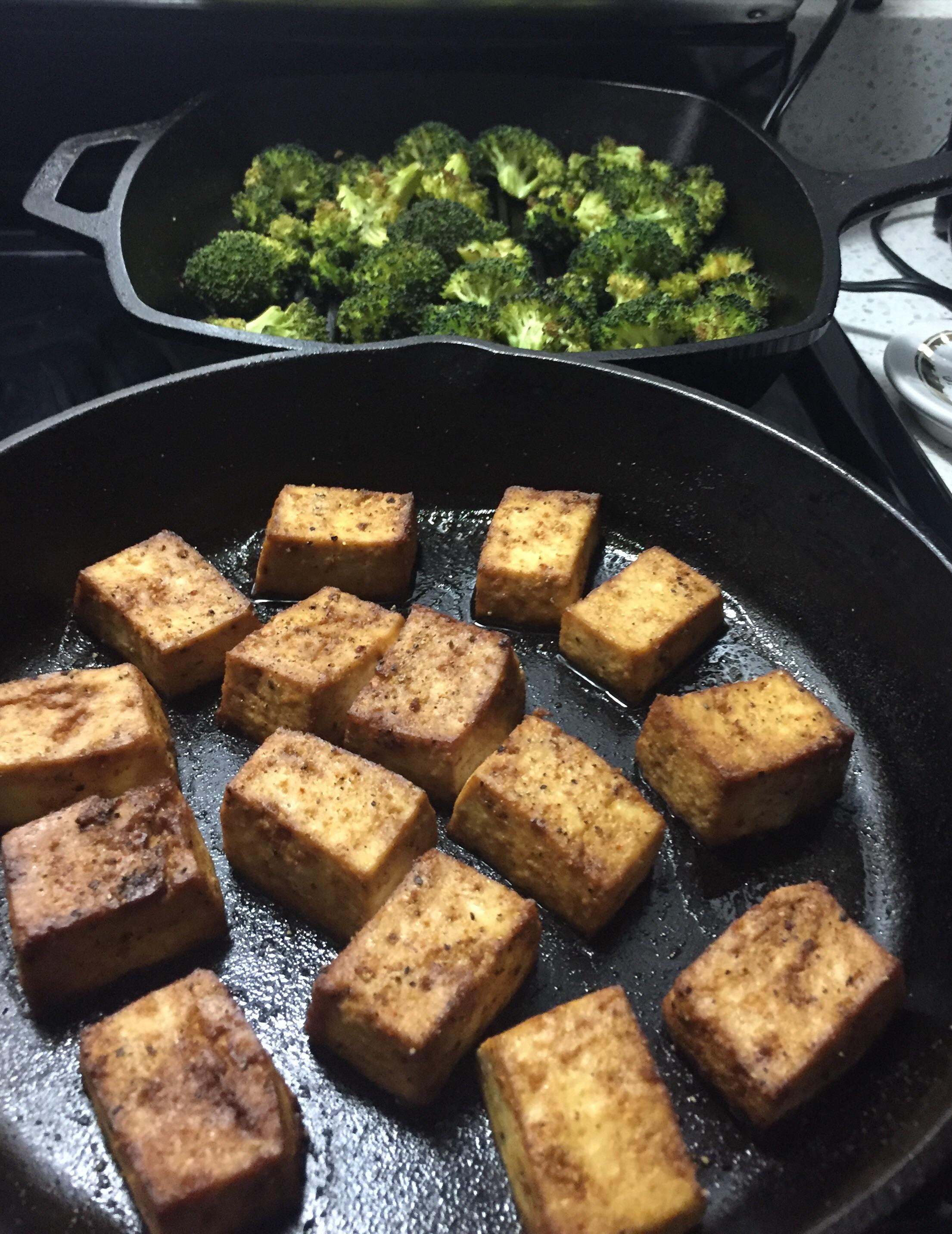 Spicy baked tofu and broccoli turned out great! r/castiron