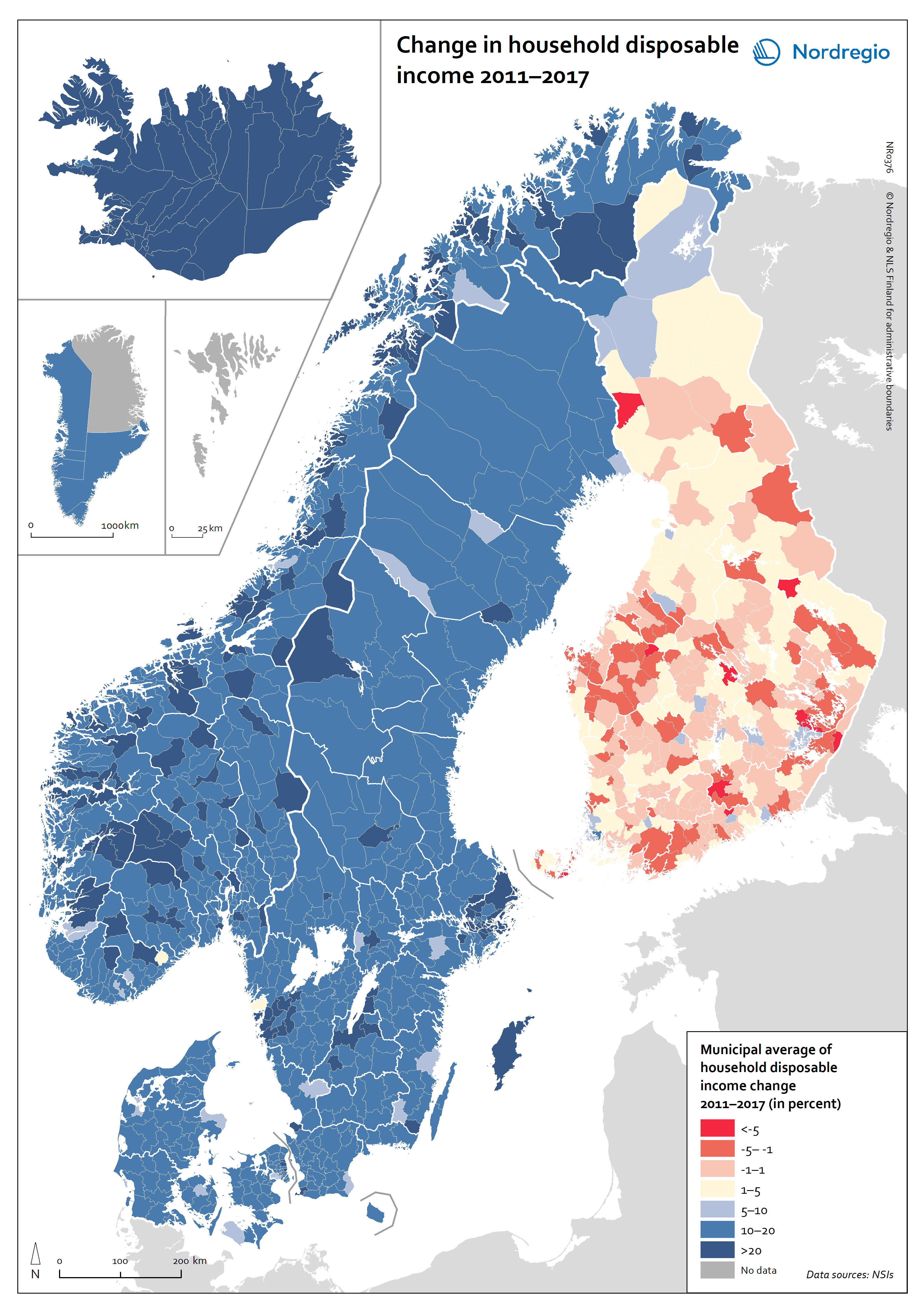 Change in household disposable in Nordic countries 20112017