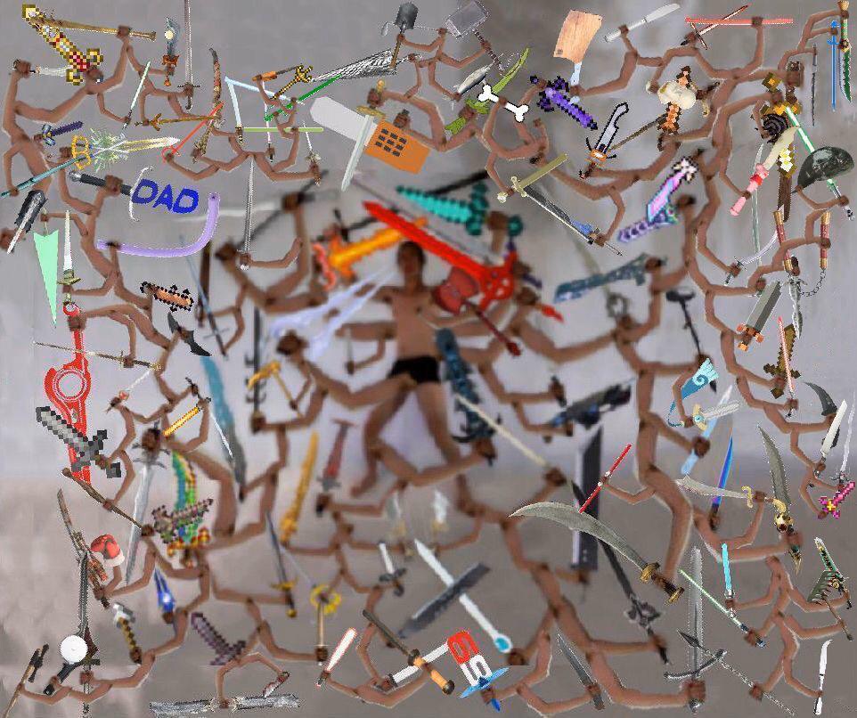 Giving this shirtless guy a sword Day 143 baguette knife r/memes