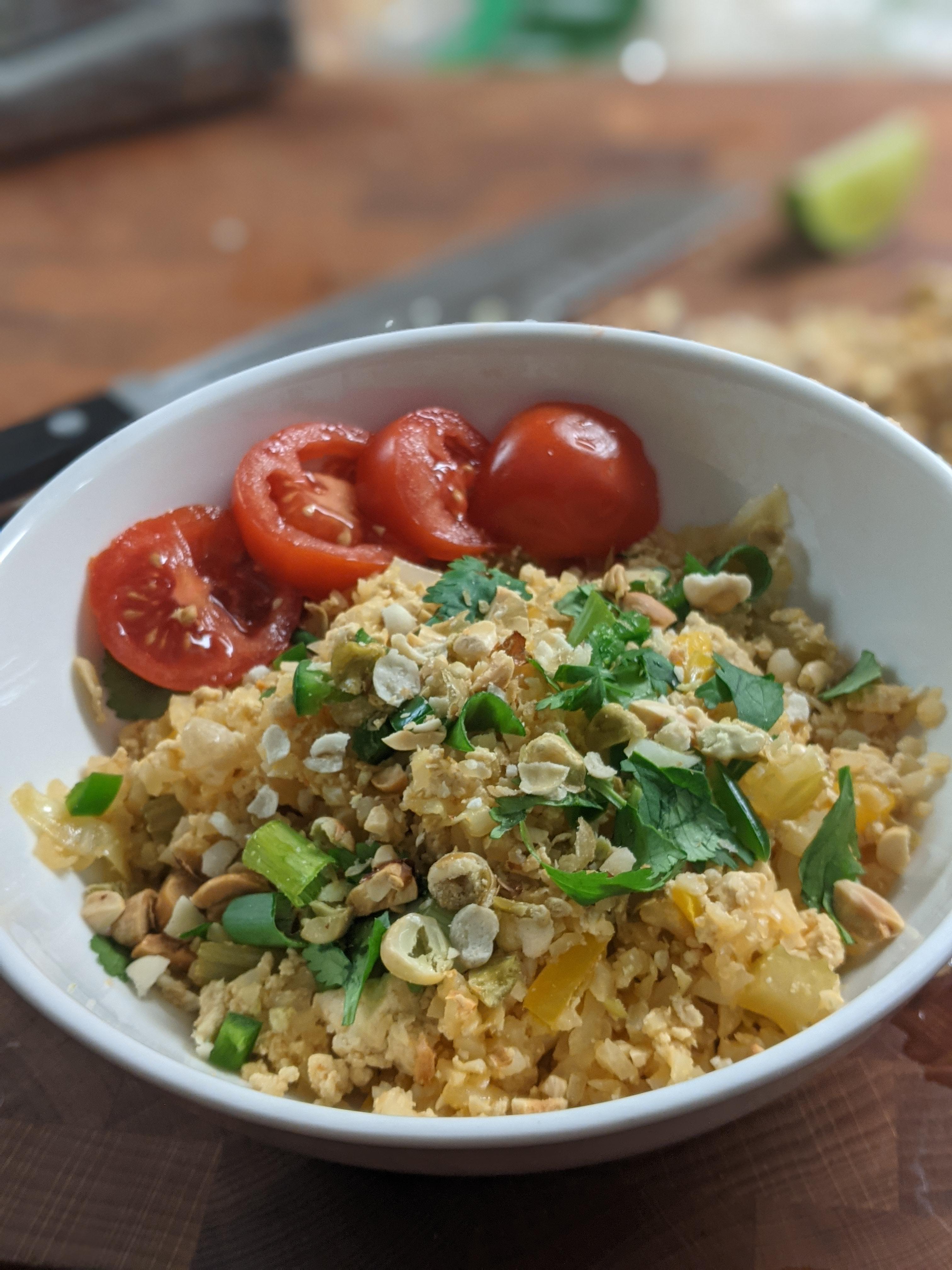 Stir fry with wasabi pea topping r/EatCheapAndVegan