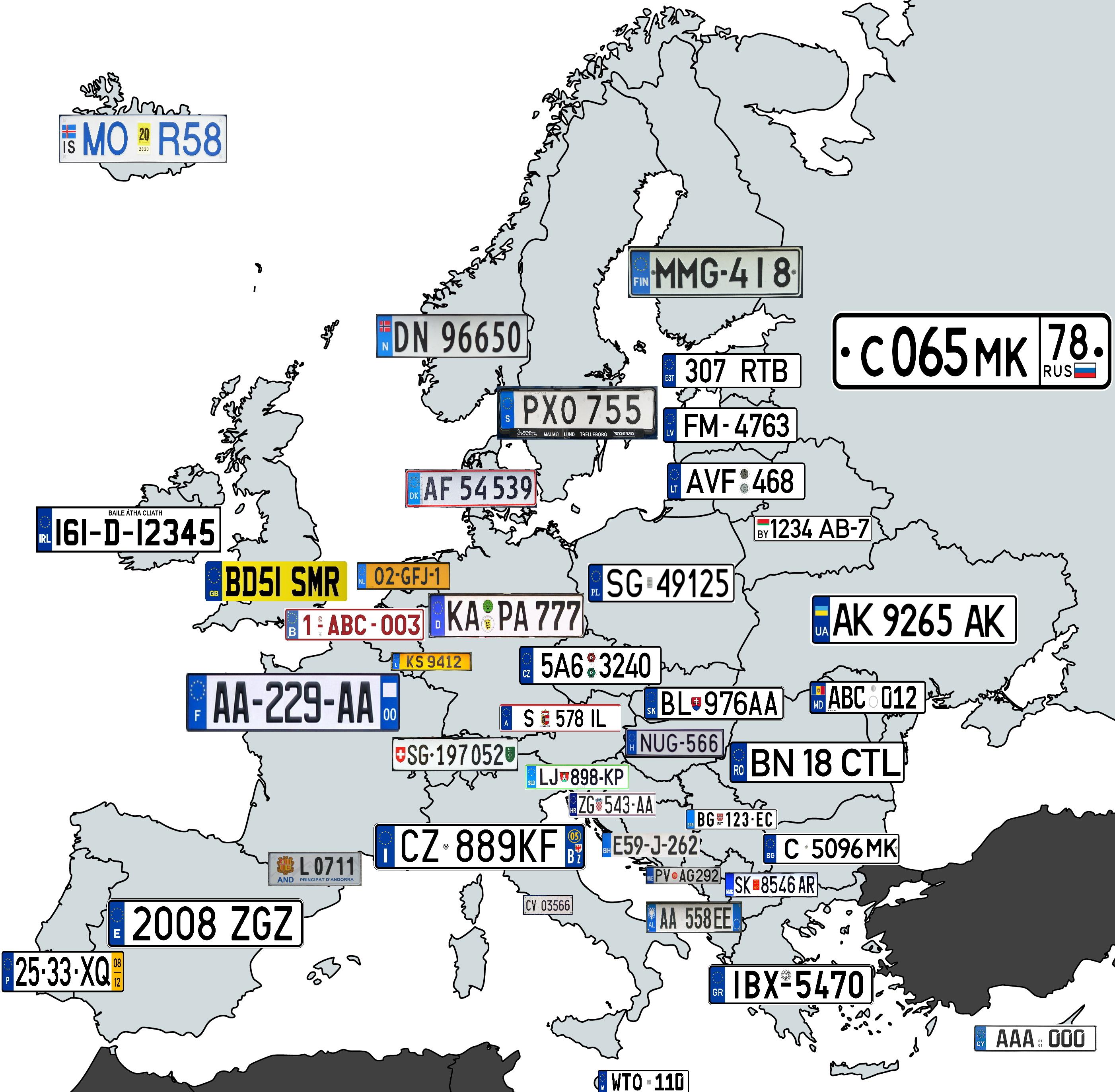 Car plates in Europe r/MapPorn