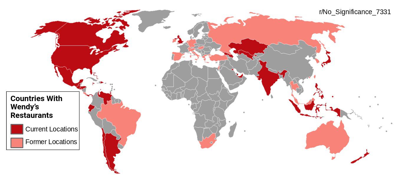 Countries With Current and Former Wendy’s Restaurants r/Maps