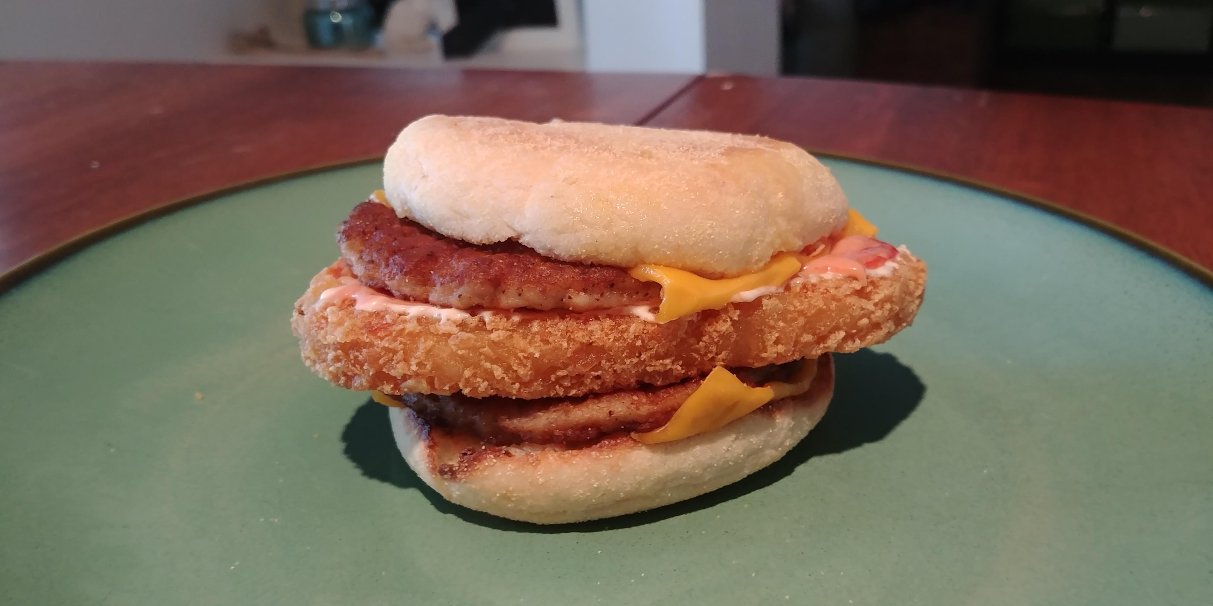 double sausage McMuffin, hashbrown with a ketchup aioli. r/shittyfoodporn
