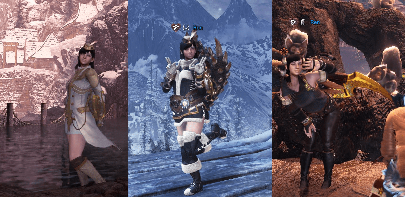 A few of my favourite layered armor outfits! ^^ r/MonsterHunterWorld