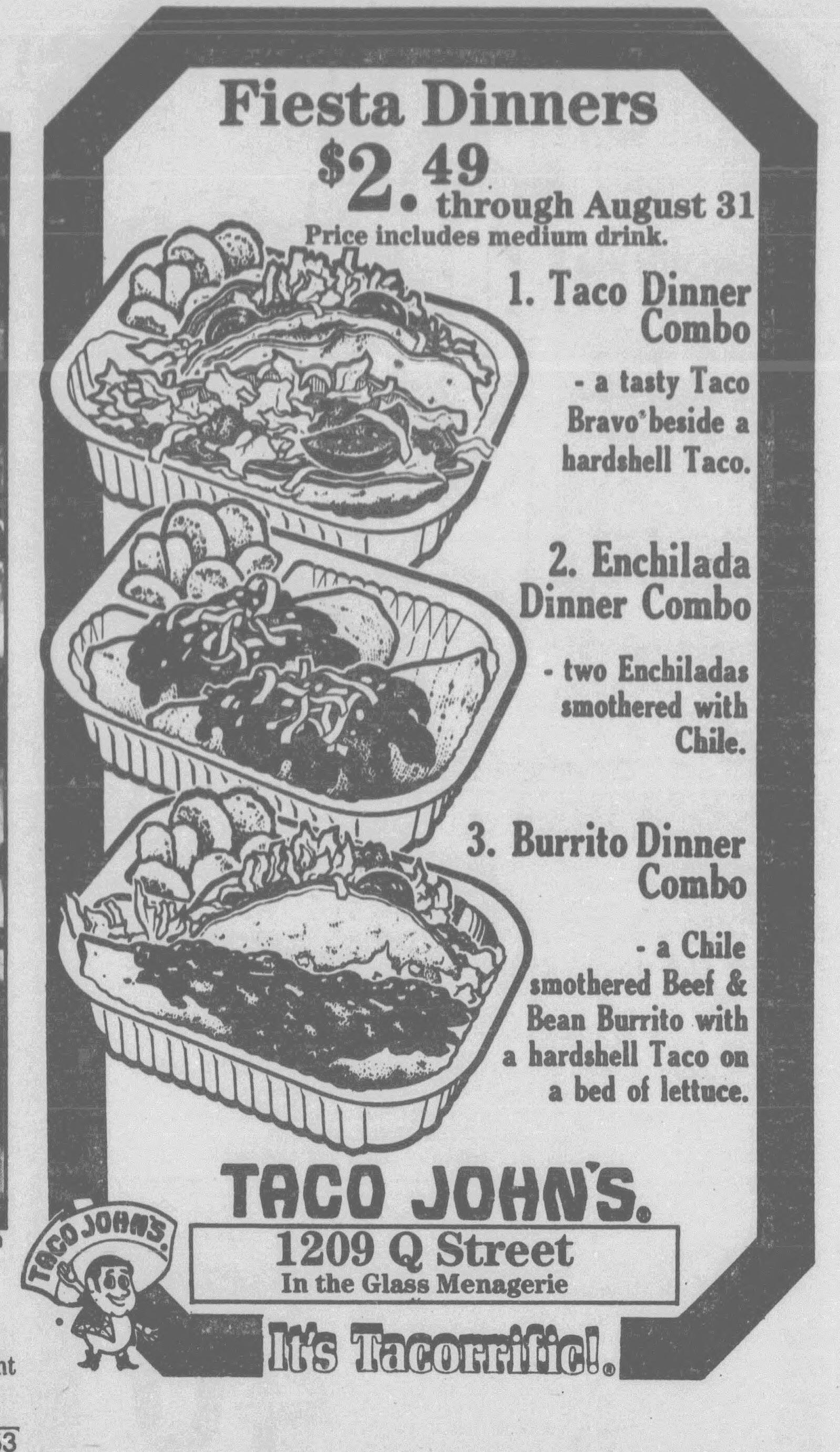 Taco John’s Fiesta Dinners in Lincoln, NE (August 21, 1985) 80sfastfood