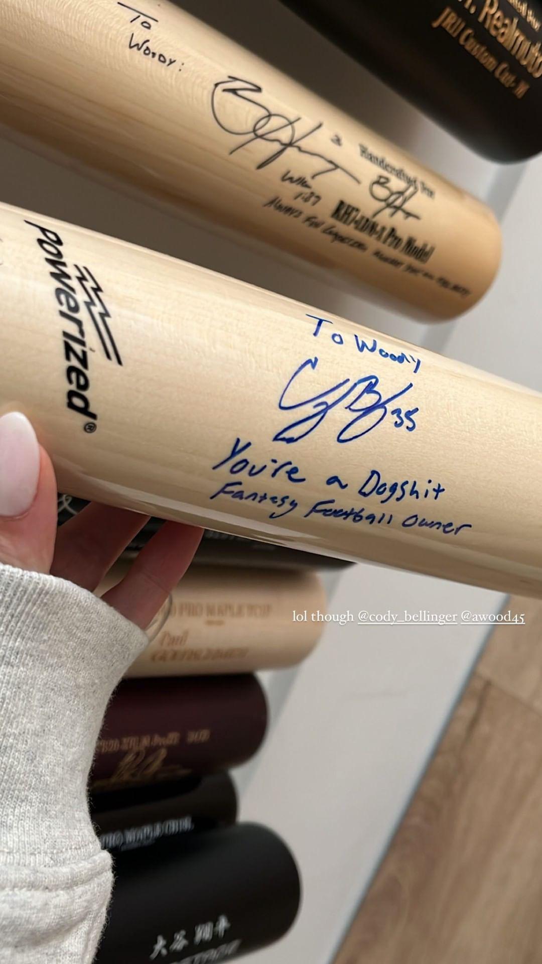 Cody Bellingers signed bat for Alex Wood(via Instagram) Dodgers