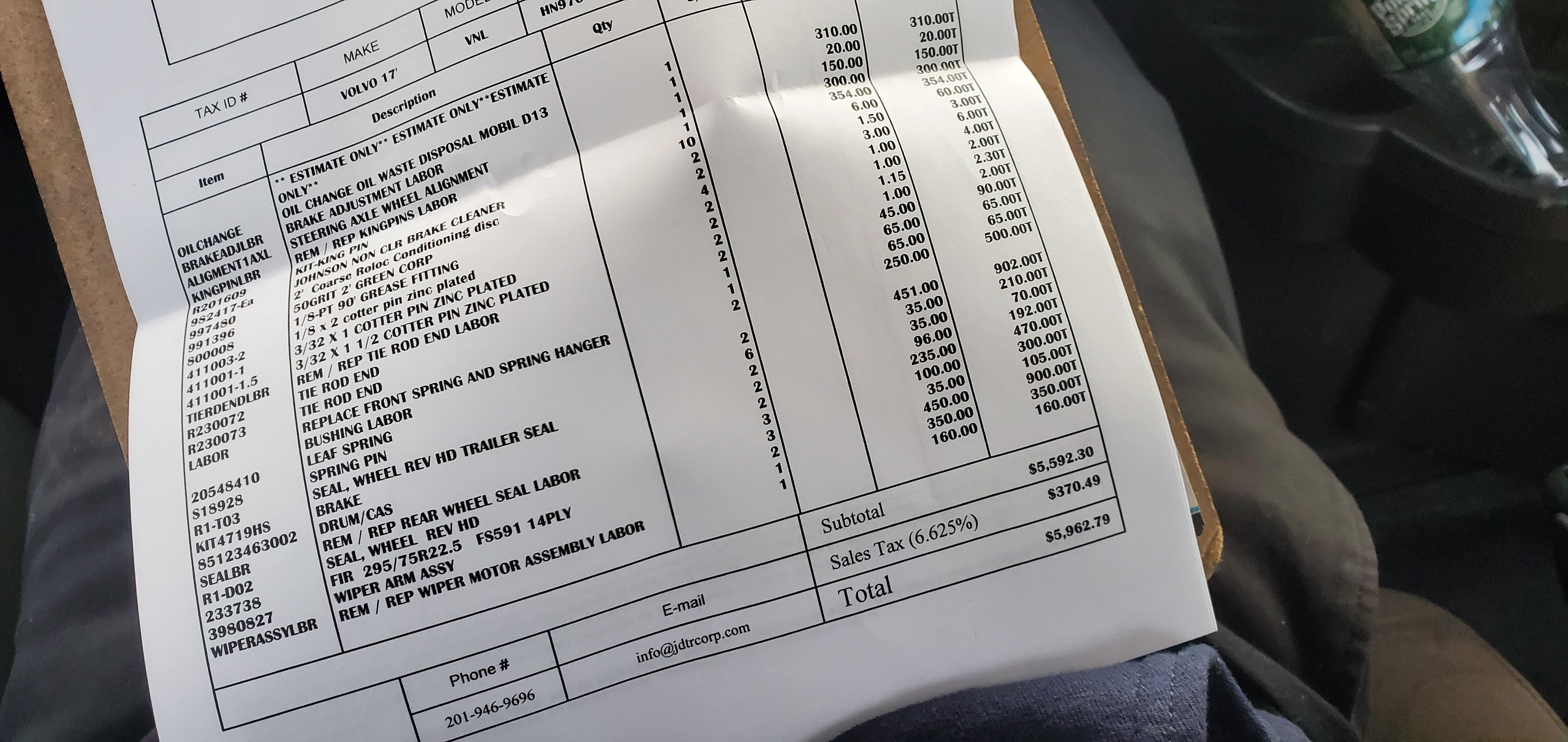 The repair estimate for a company truck : r/Truckers