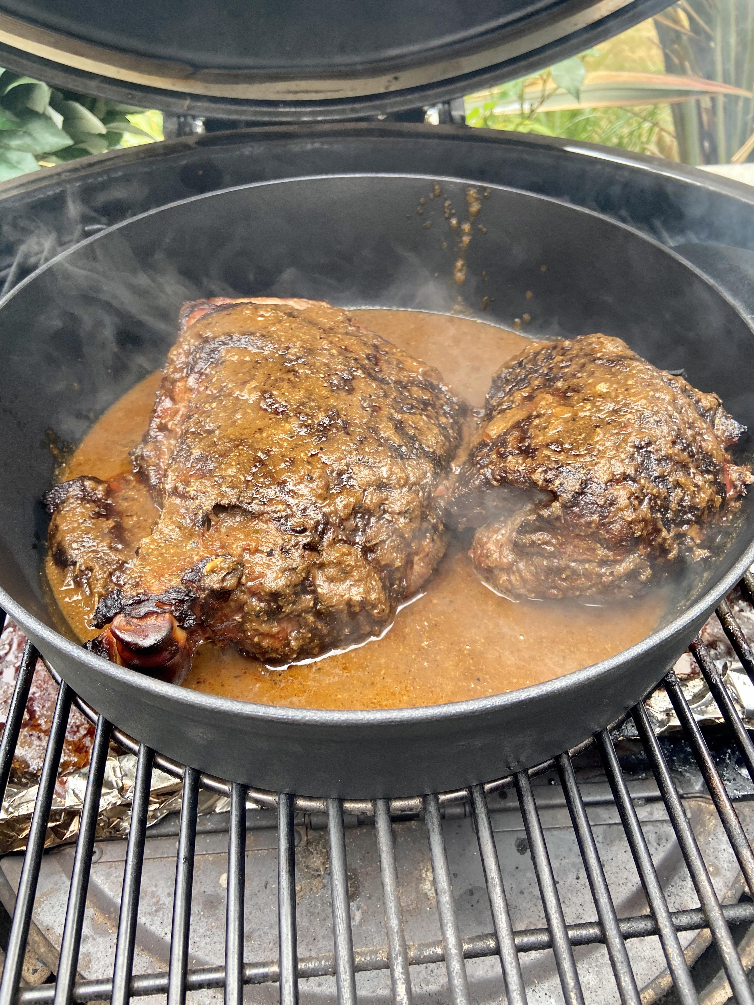 Lamb barbacoa on the weber summit charcoal. 3 hours straight up then 3 in Dutch oven with sauce