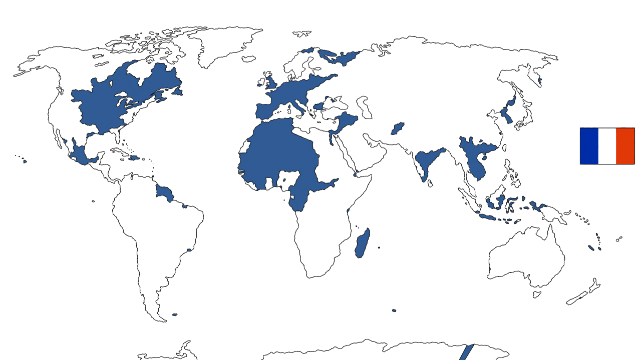 All land France has ever invaded, annexed, colonized, influenced