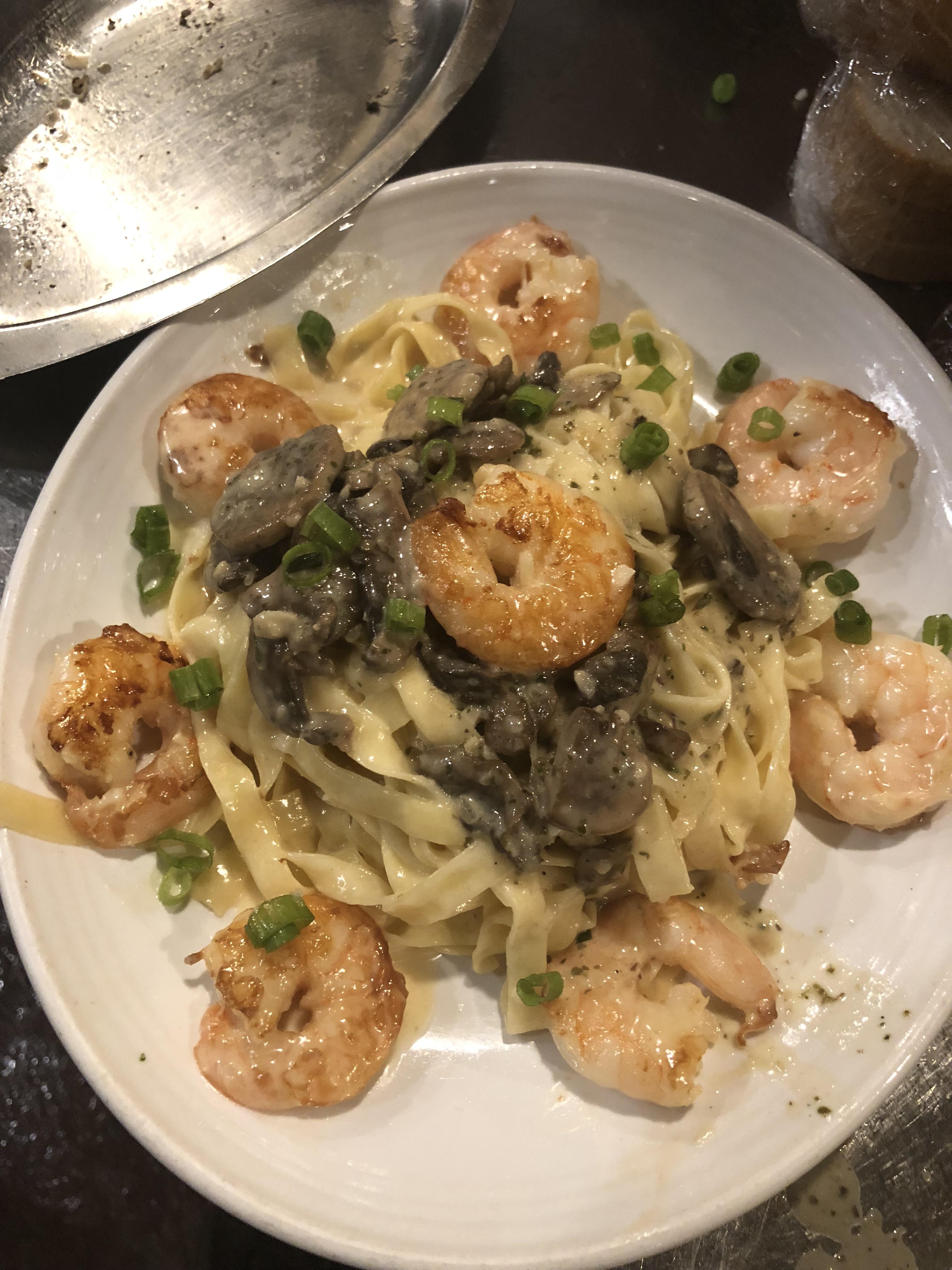 Some of my best work. Fettuccine weesie. Its sautéed shrimp with white