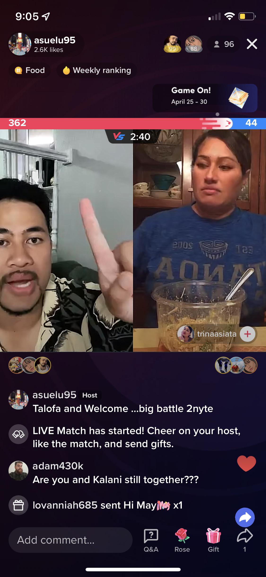 I asked Asuelu if he and Kalani are together still on his TikTok live