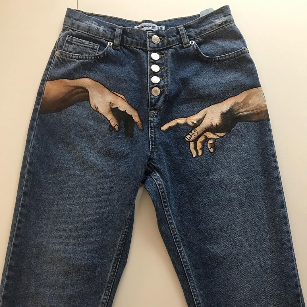 The Creation of Adam Hand Painted Jeans r/Fashion_Design