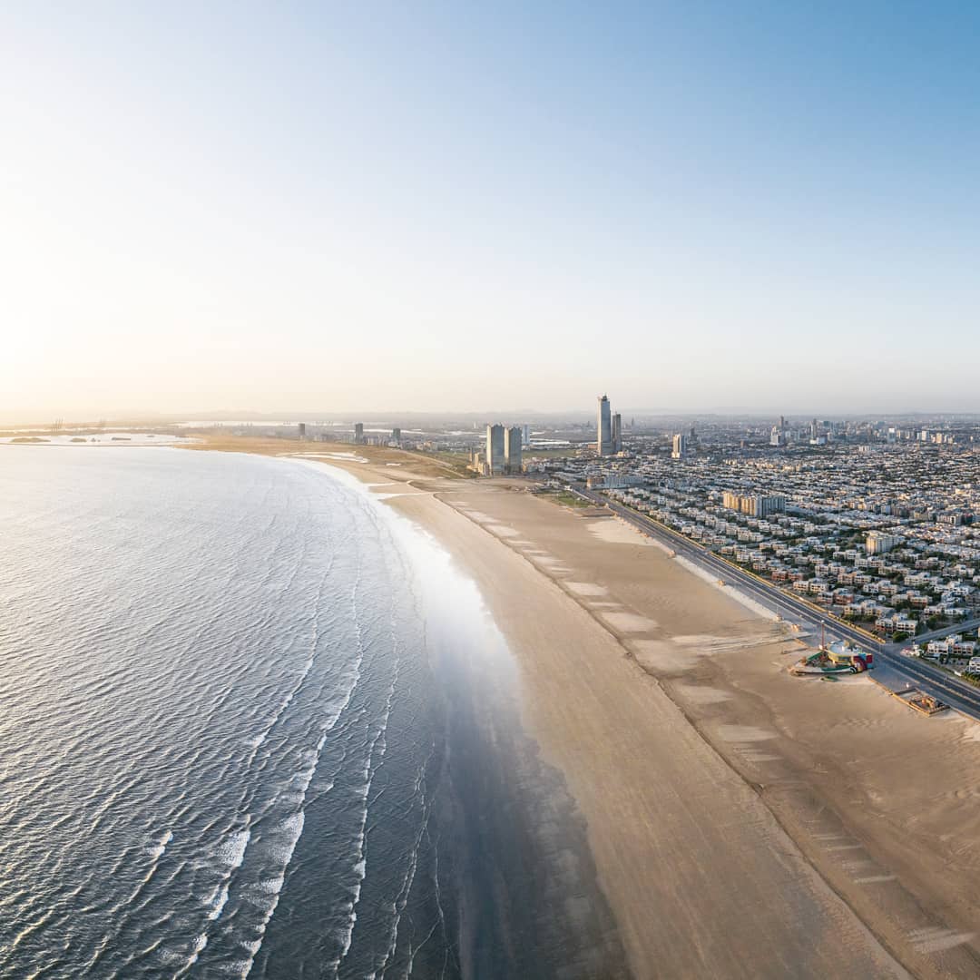 Clifton Beach, Karachi, Pakistan Roads and the beach entirely empty