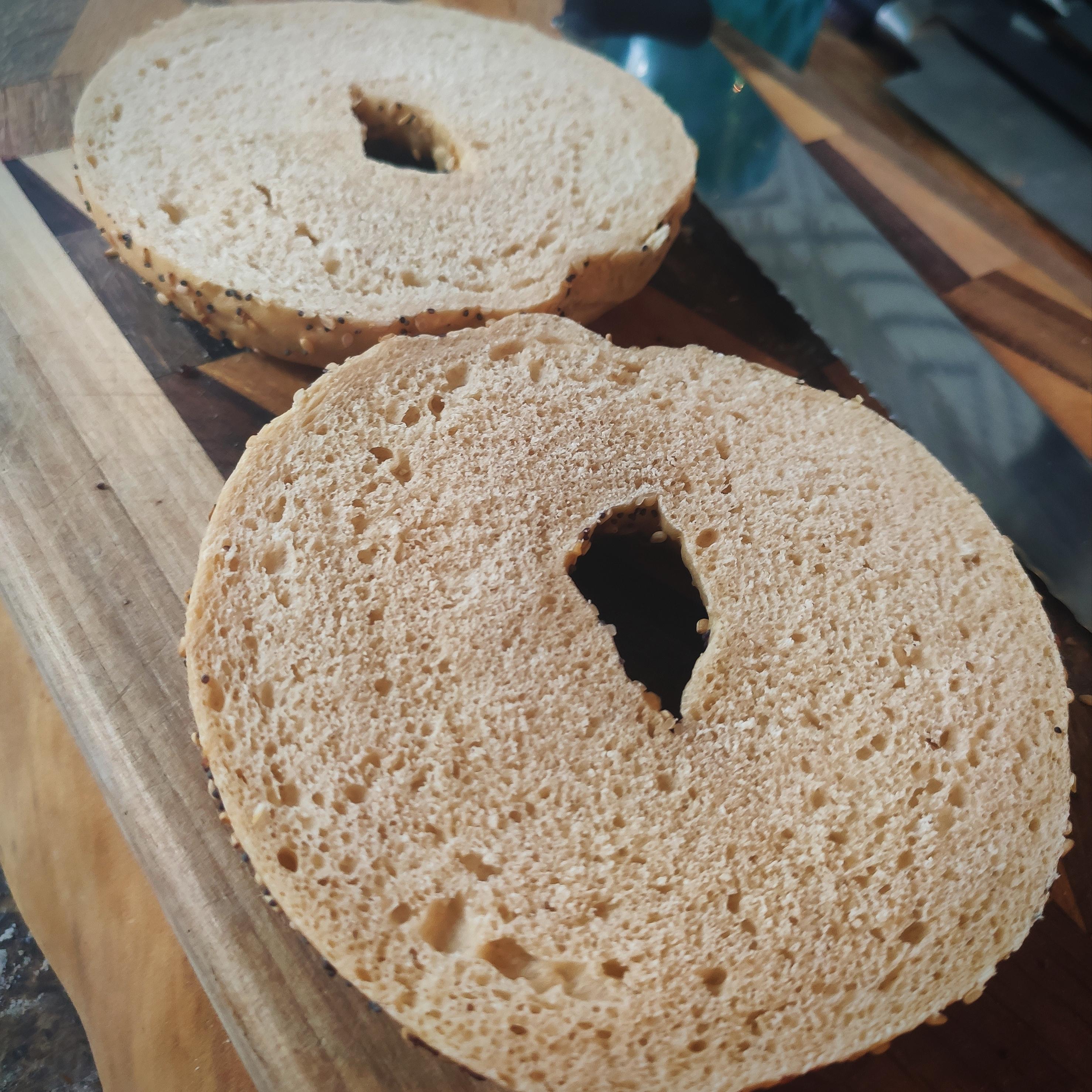 Finally managed to cut a bagel into perfectly even halves r