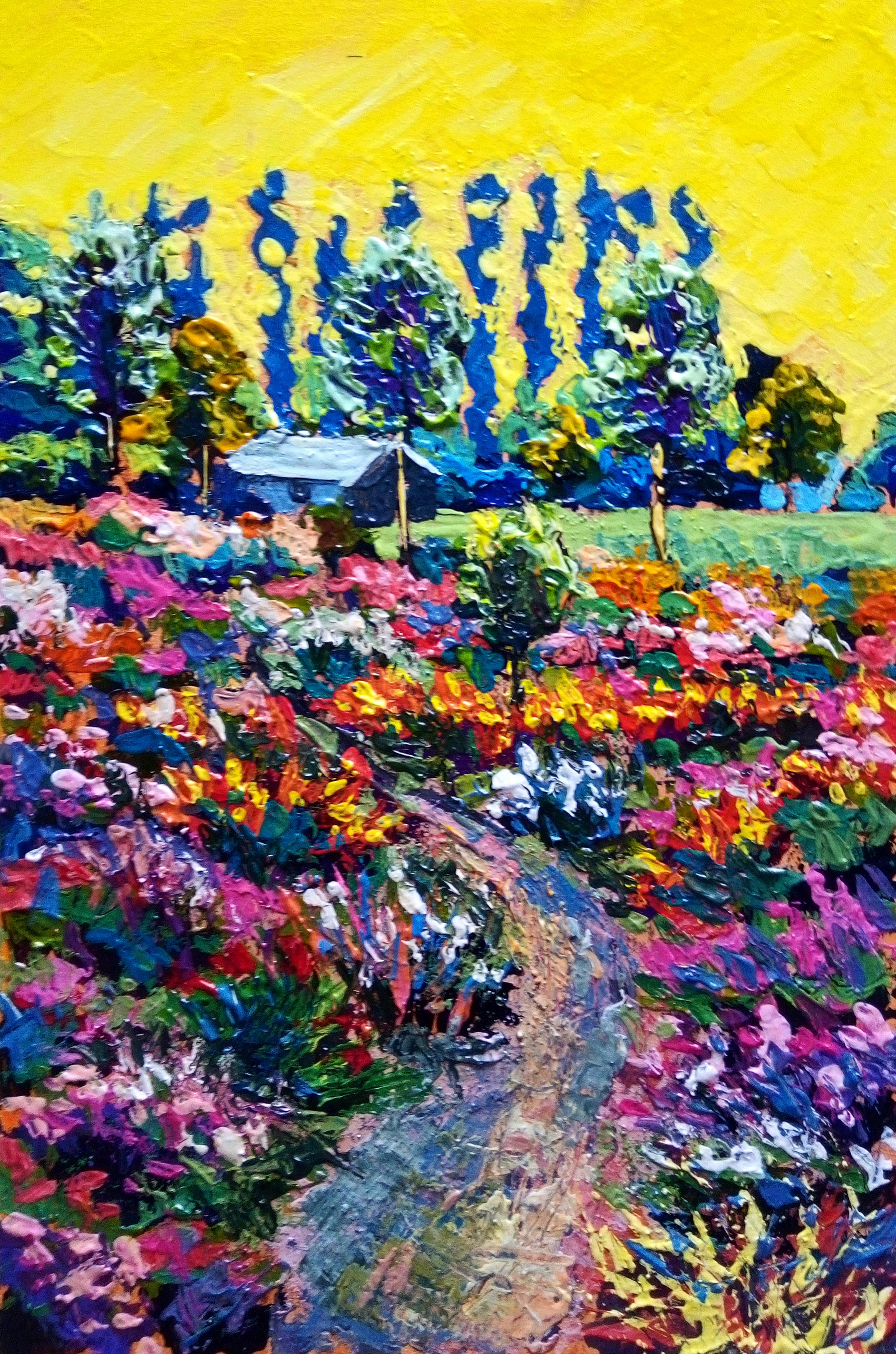 Blue summer, 20*30cm, acrylic on wooden board, palette knife painting