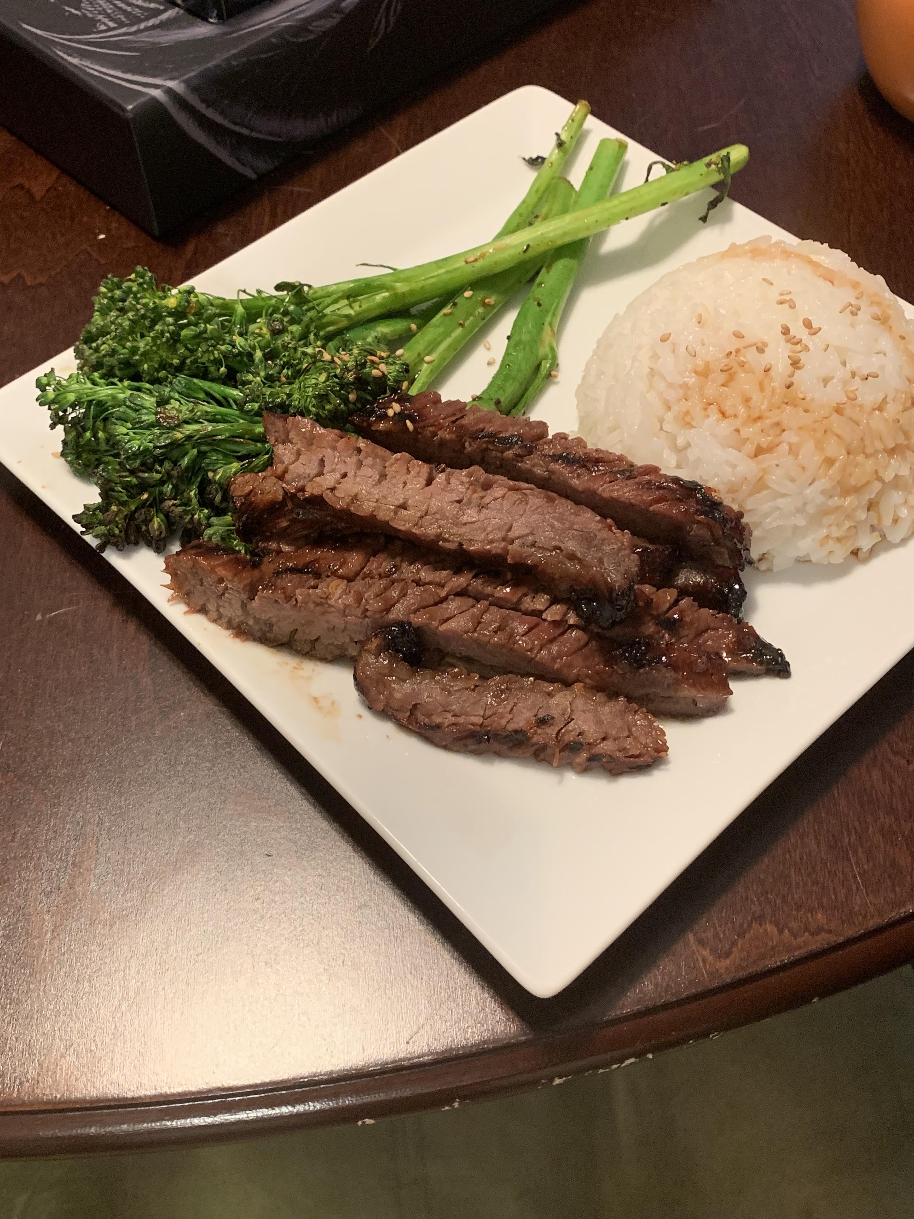 Pretty happy with how this turned out, some Kalbi marinated flank steak