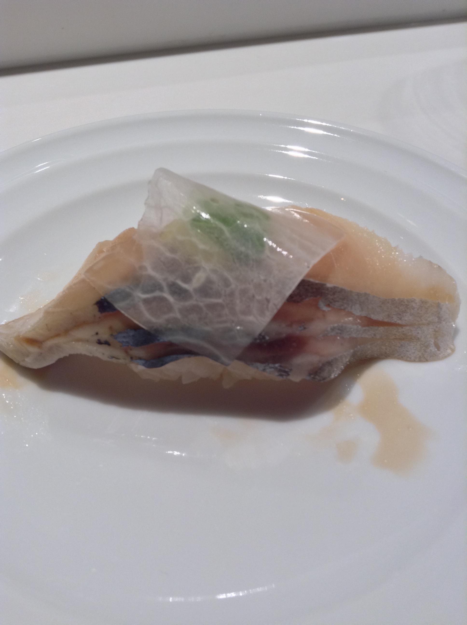 Spanish Mackerel with pickled daikon. r/sushi