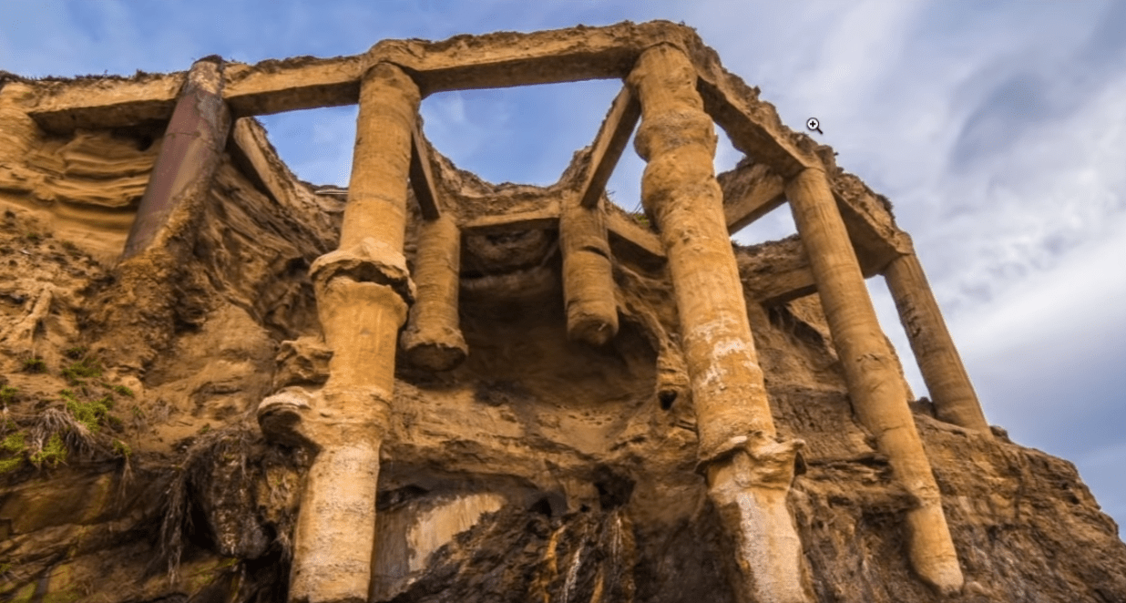 Ruins of an unknown structure on the beach of Half Moon Bay, California