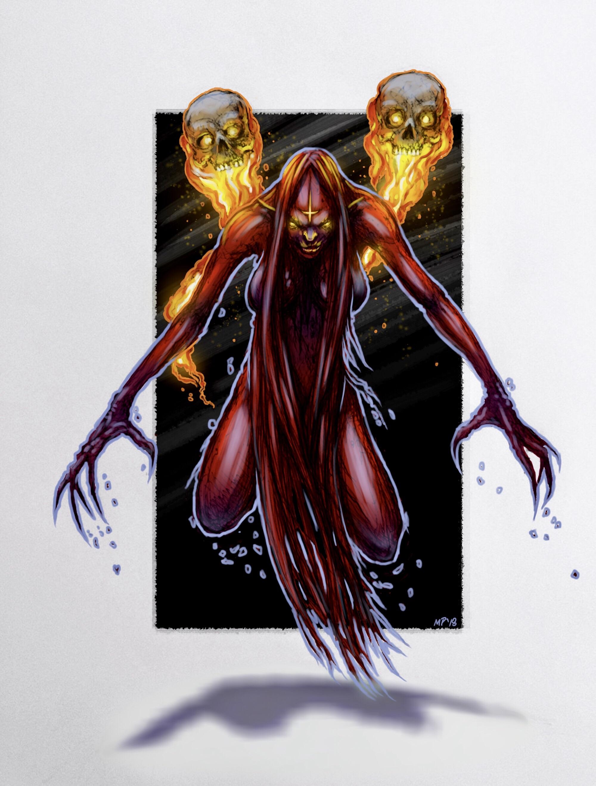 Demon Queen, ink/digital color, 9x12 Art