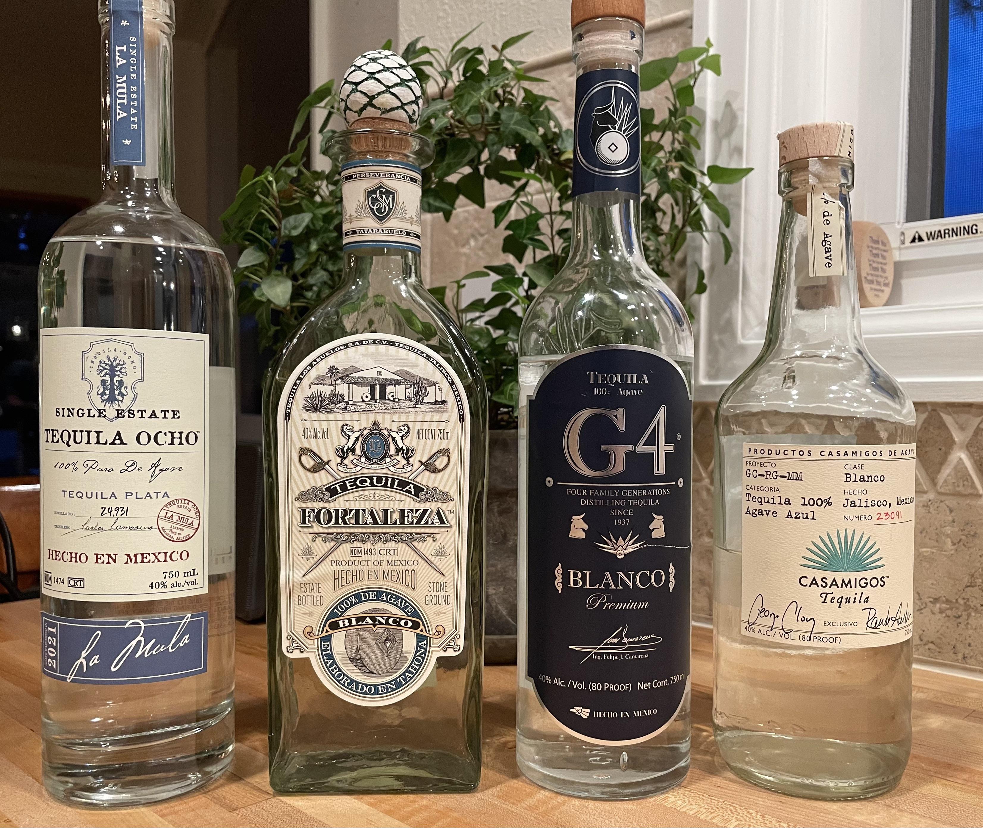 Blind taste test of Tequila Ocho La Mula, Casamigos blanco, Fortaleza
