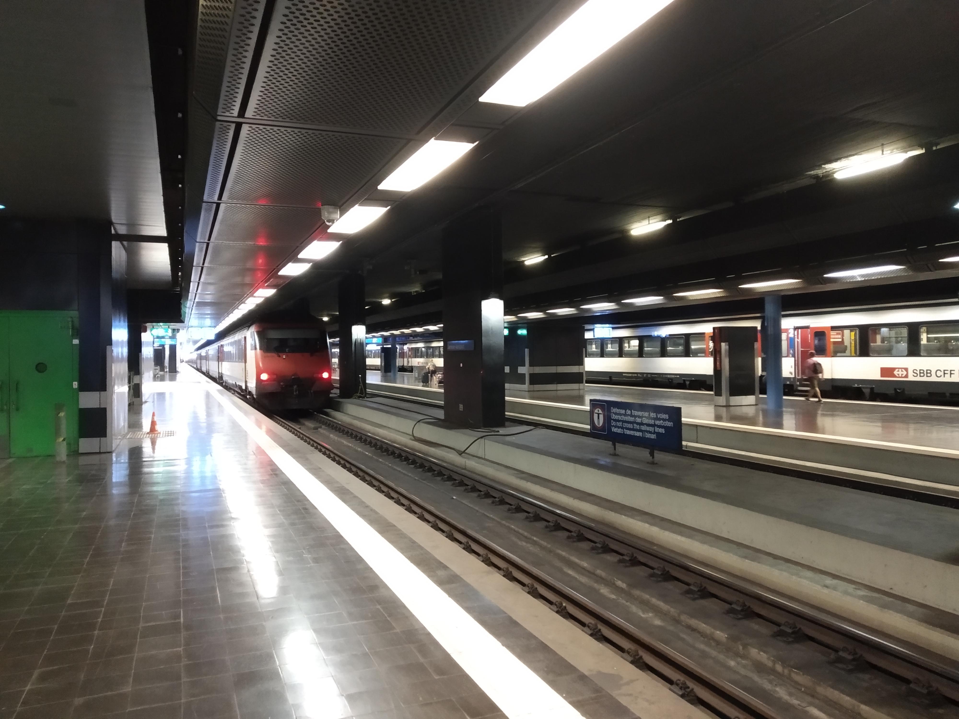 Geneva airport underground train station. Bt50 command car at the tail