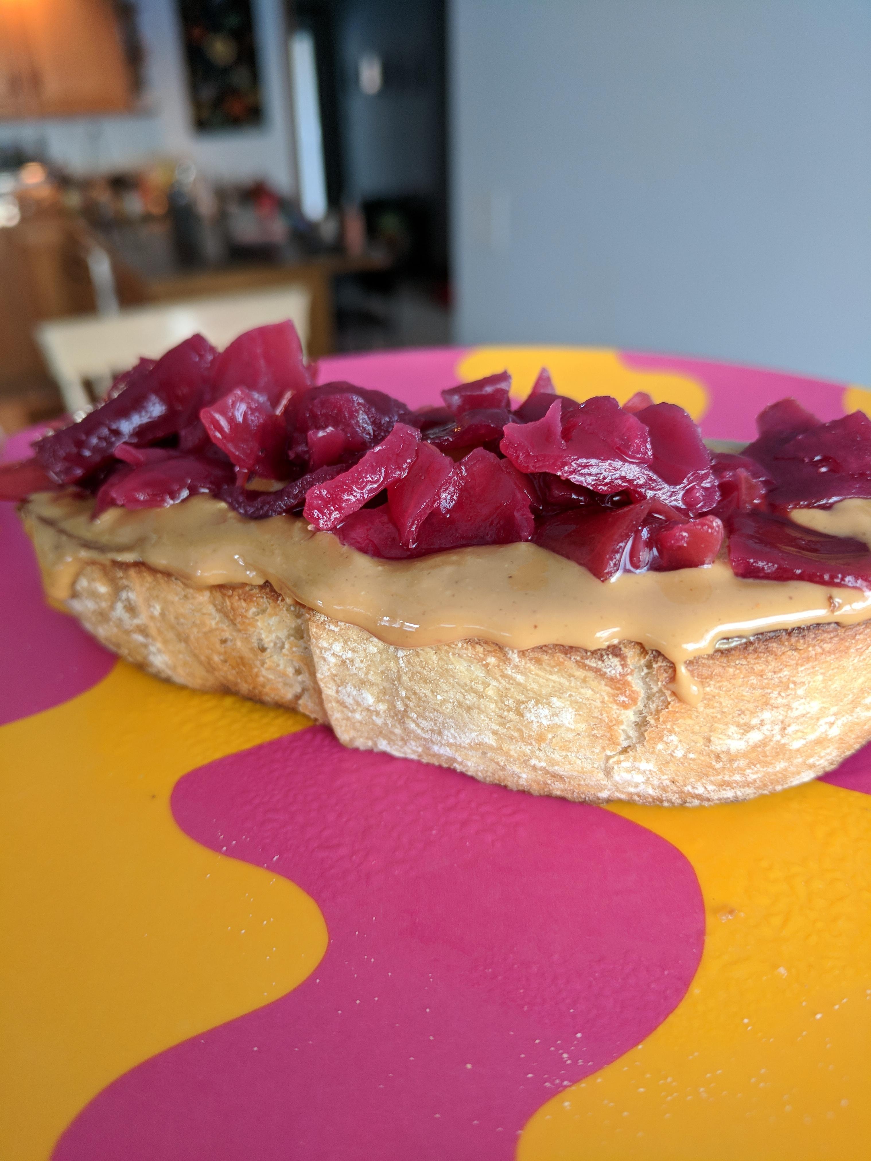 [I ate] beet sauerkraut on peanut butter toast r/food