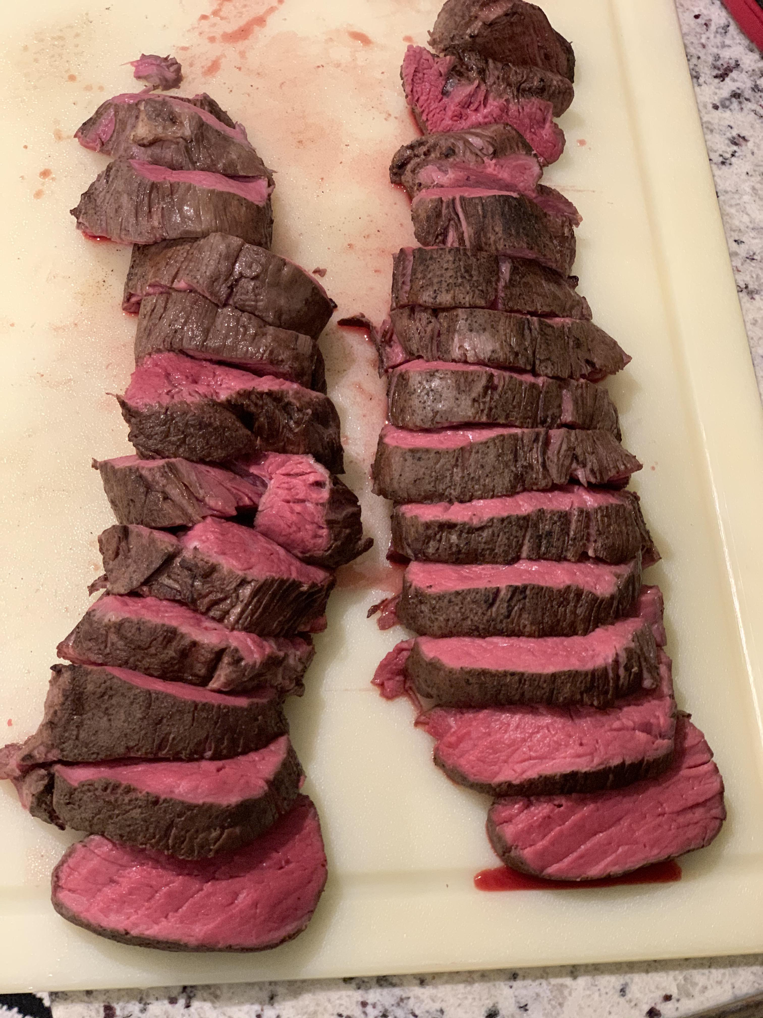 Beef Tenderloin 2 hours 130 degrees, torch sear r/sousvide