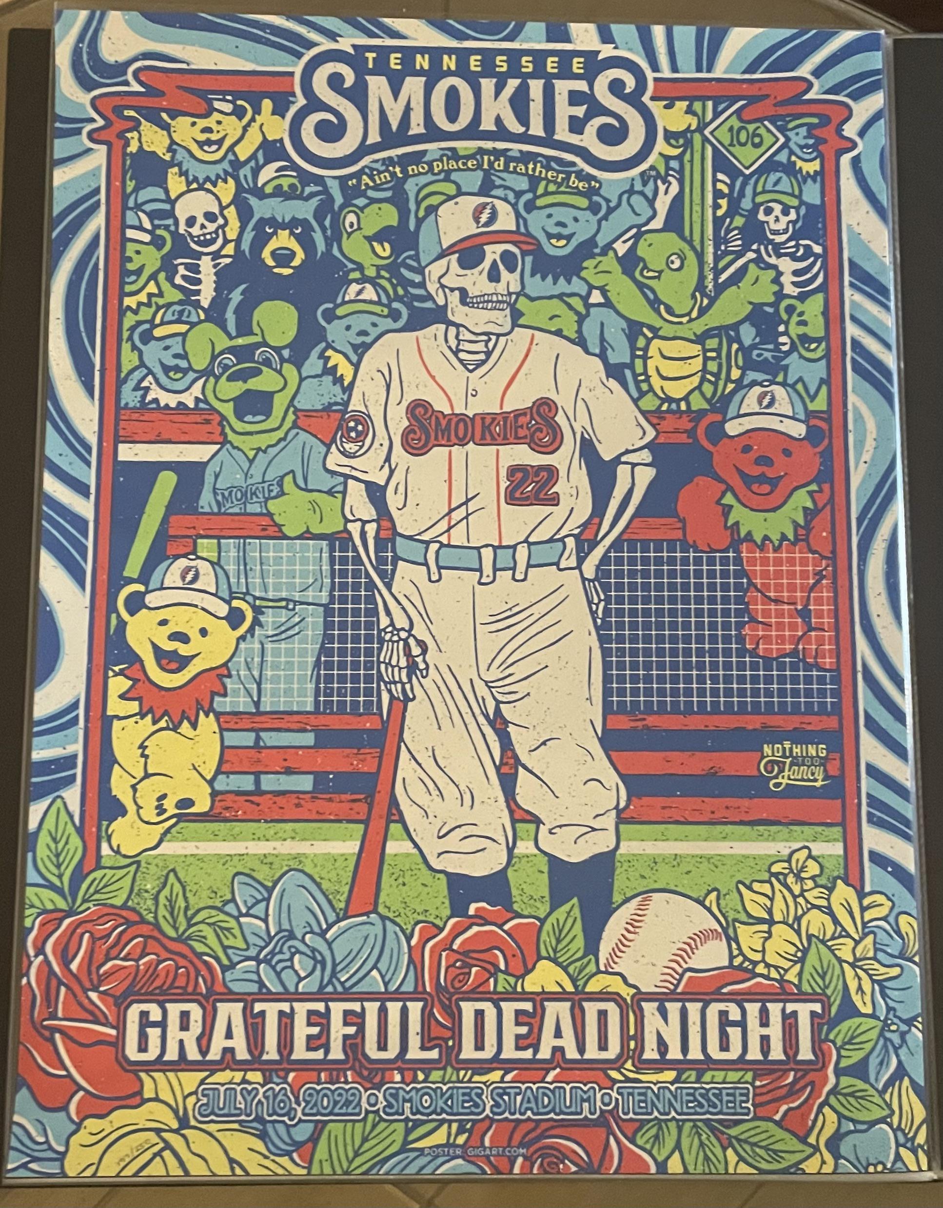 Poster from Grateful Dead Night at Tennessee Smokies 7/16/22 gratefuldead
