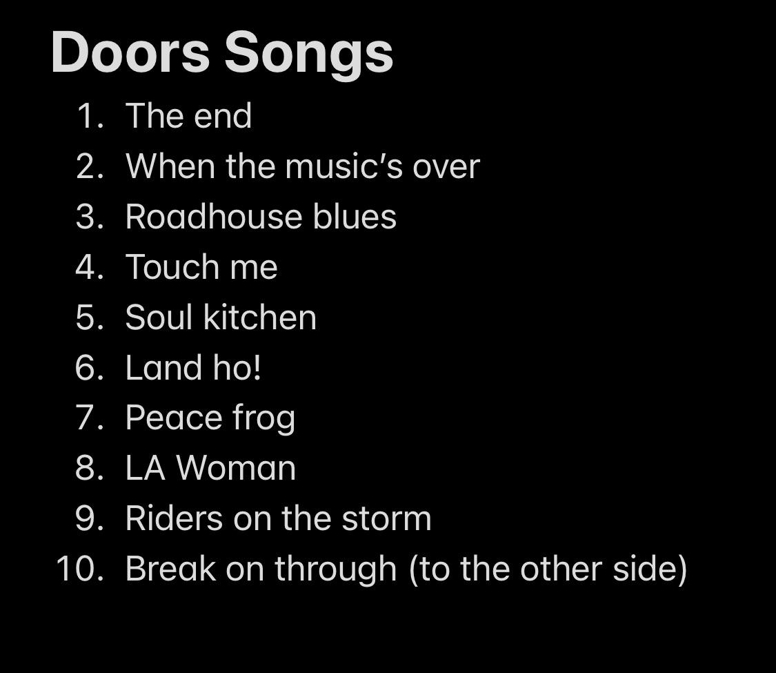 My top 10 Doors songs... I’m prepared to be roasted. r/thedoors