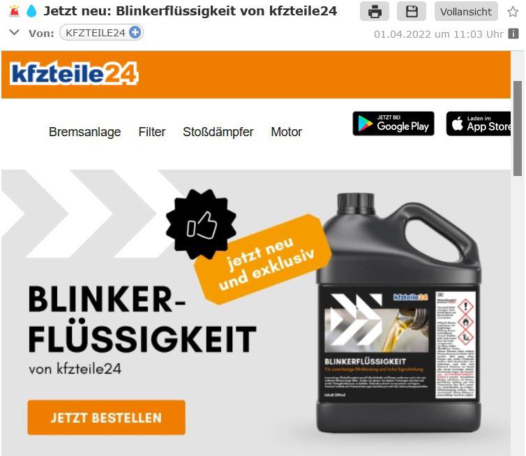 Turn signal fluid only on 1. April, special offer for BMW, Mercedes