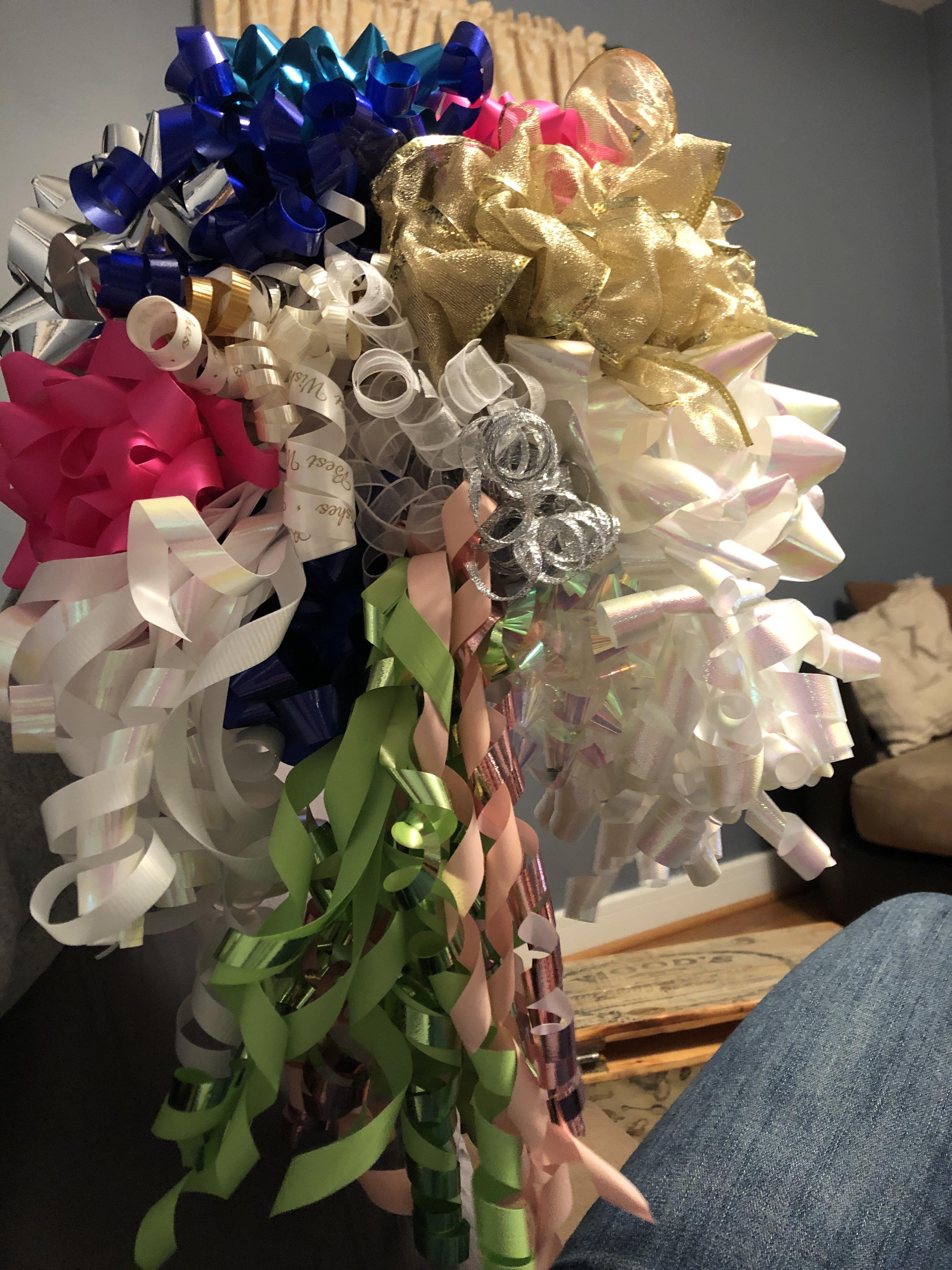 Finished the rehearsal bouquet from bridal shower bows!! Super easy to