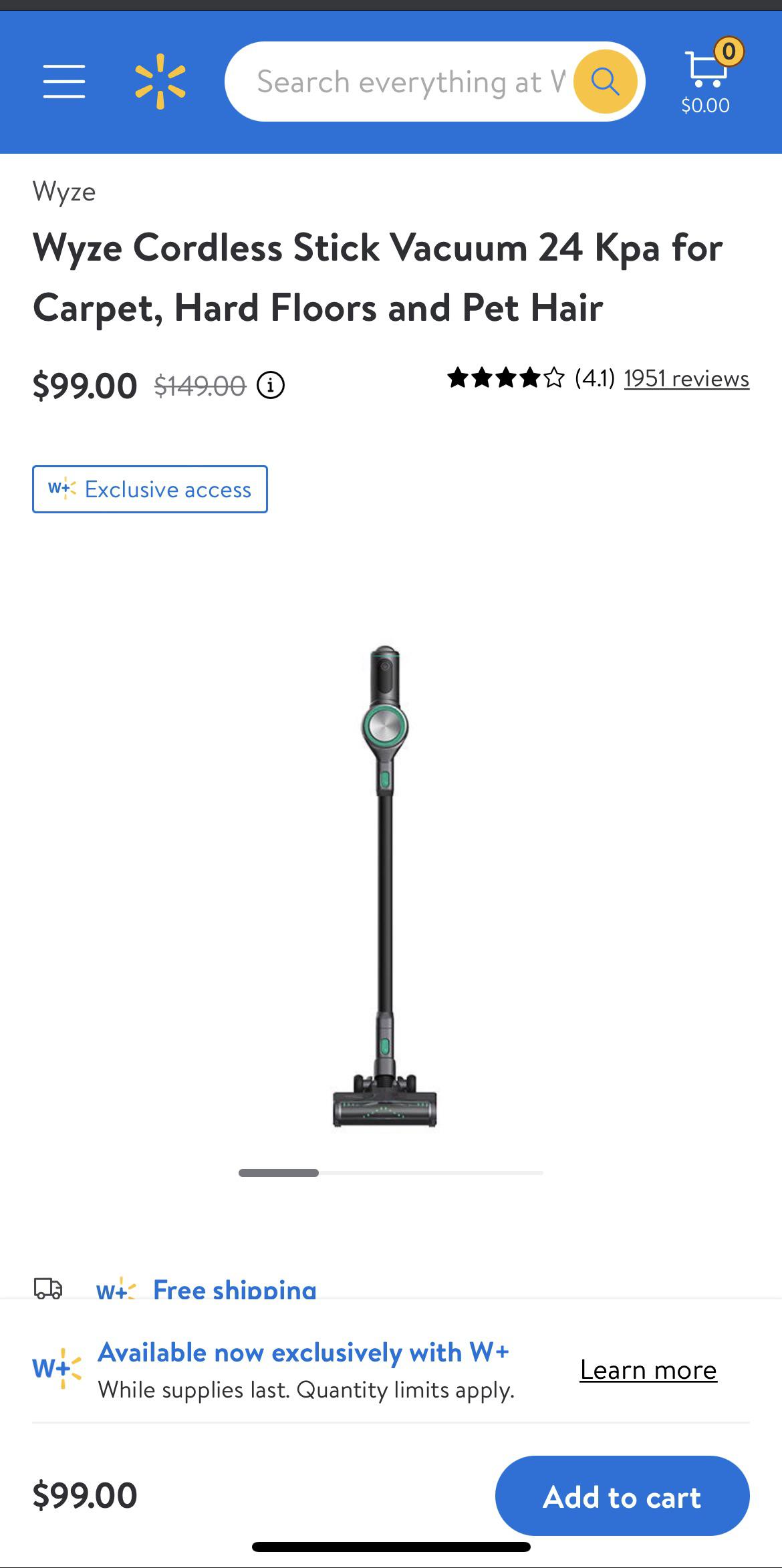 Stick vacuum on sale at Walmart (Walmart plus members only) r/wyzecam