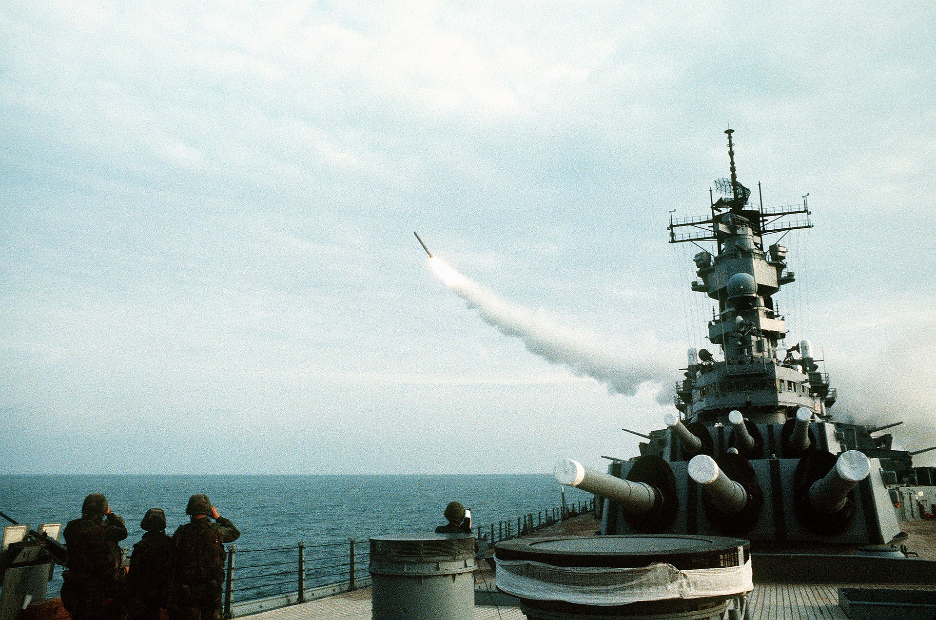 USS Wisconsin (BB64) firing a Tomahawk missile during the Gulf War