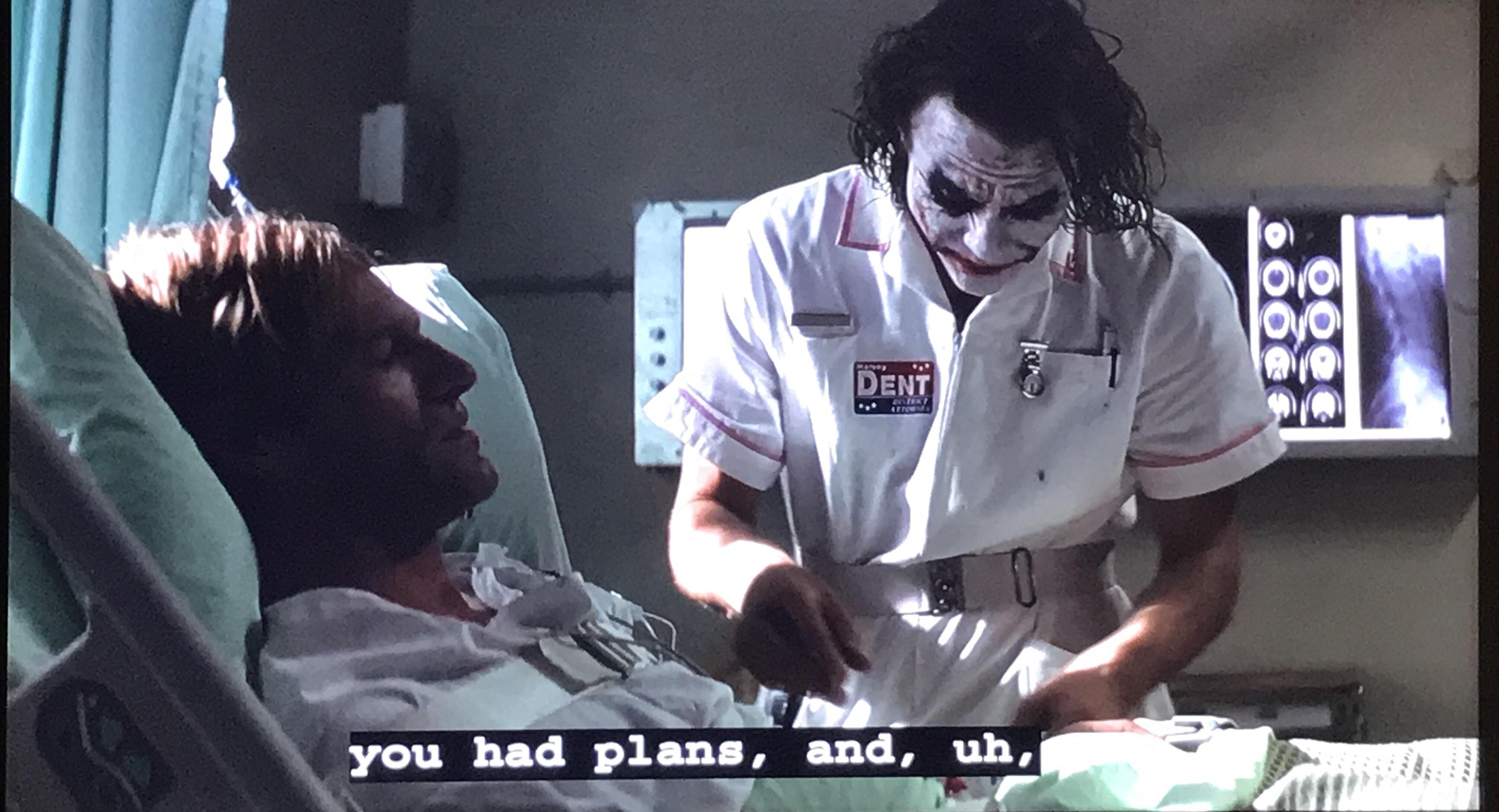 In Dark Knight’s hospital scene between Joker & Harvey Dent (TwoFace