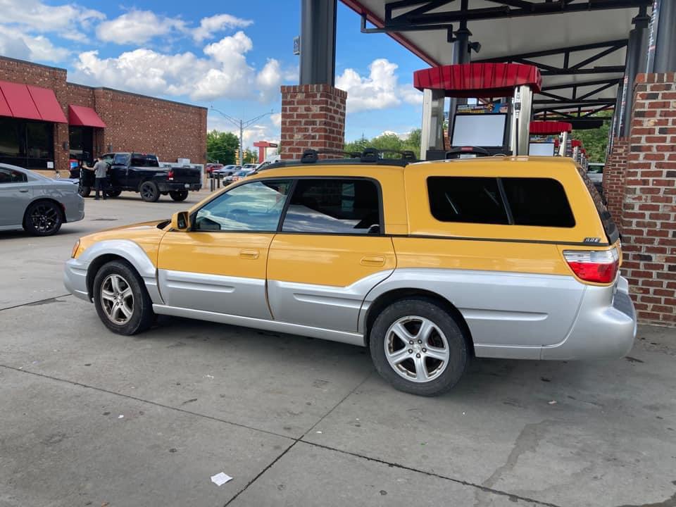 A yellow Subaru Baja with a matching bed cap r/NormalCarPorn