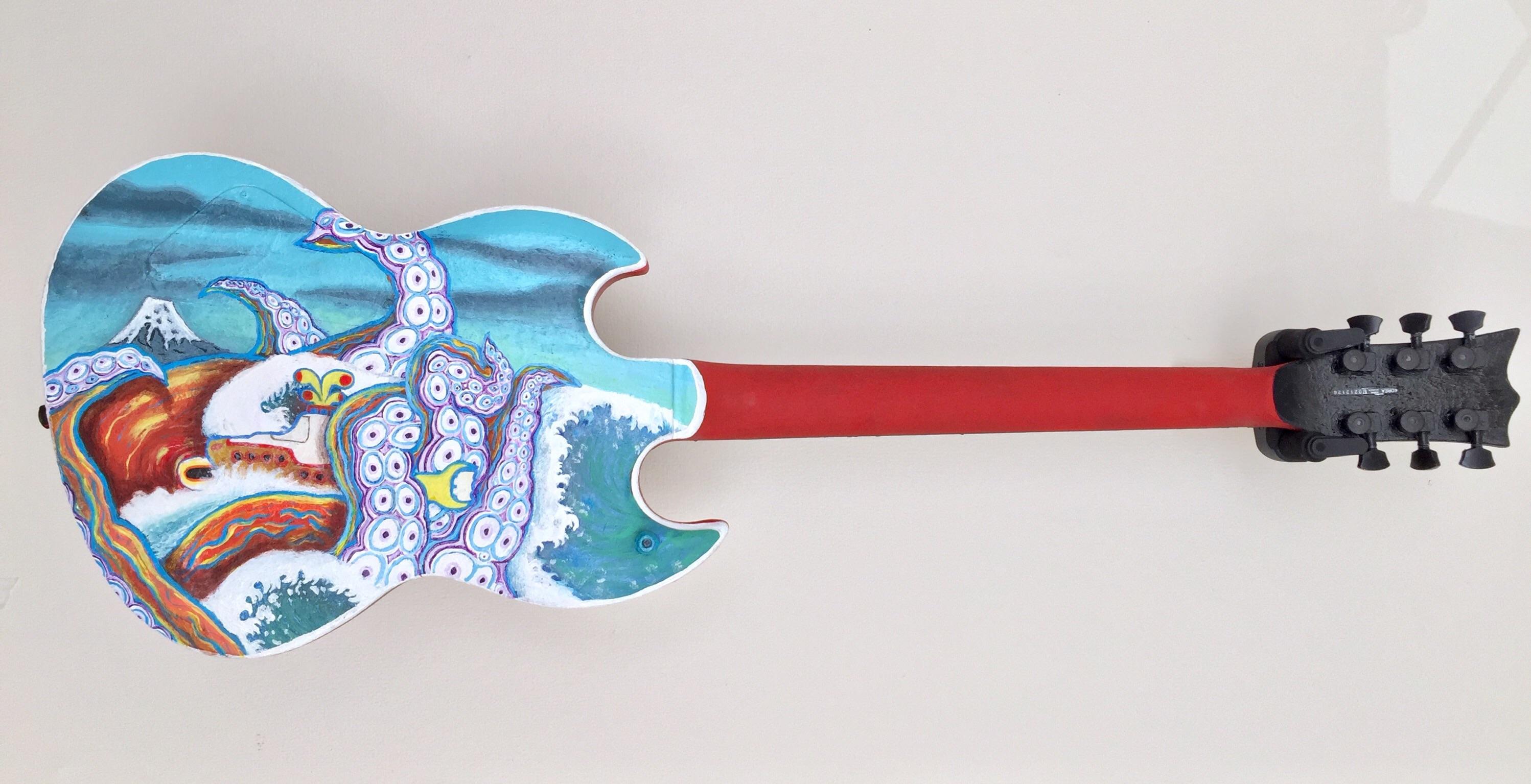 Acrylic painting on the back of a guitar. r/painting