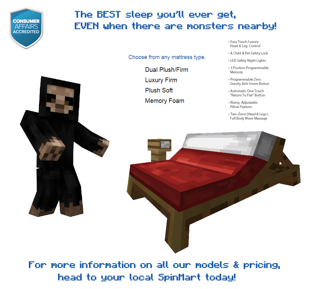 Craftmatic Adjustable Bed! r/MinecraftMemes