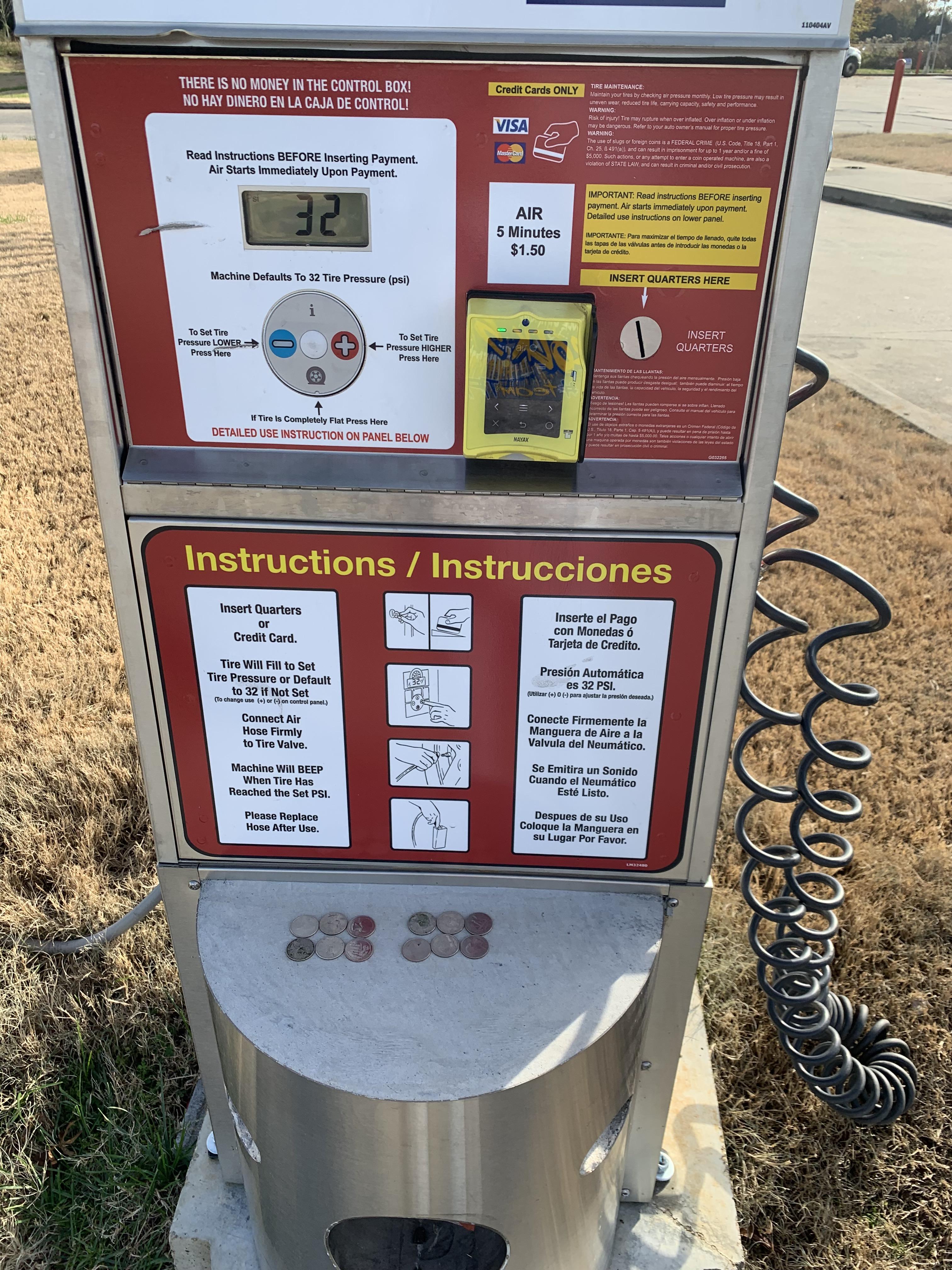 1.50 in quarters was left at a gas station air machine for someone who