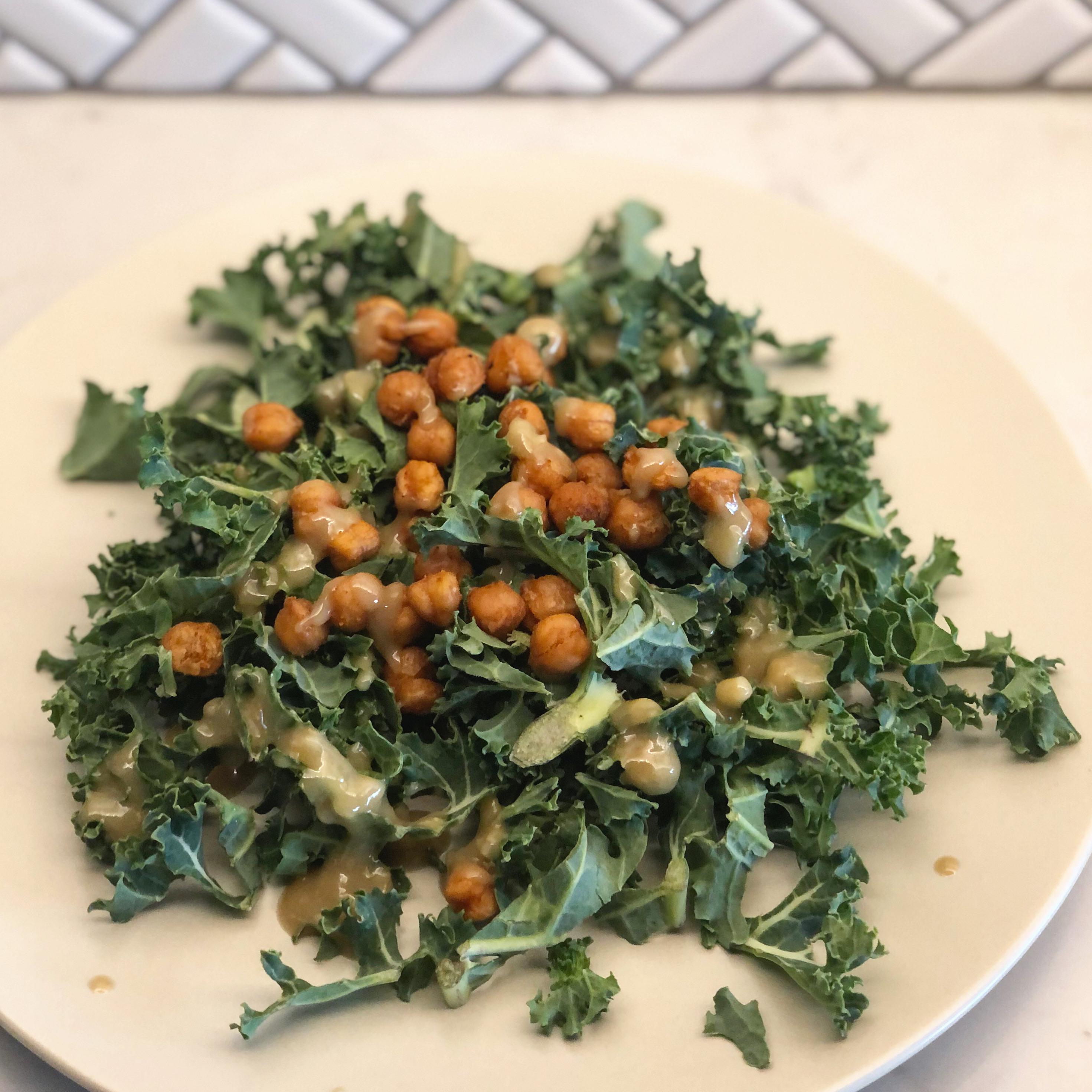 Roasted Chickpea/Kale Salad with Lemon Tahini Garlic Dressing r