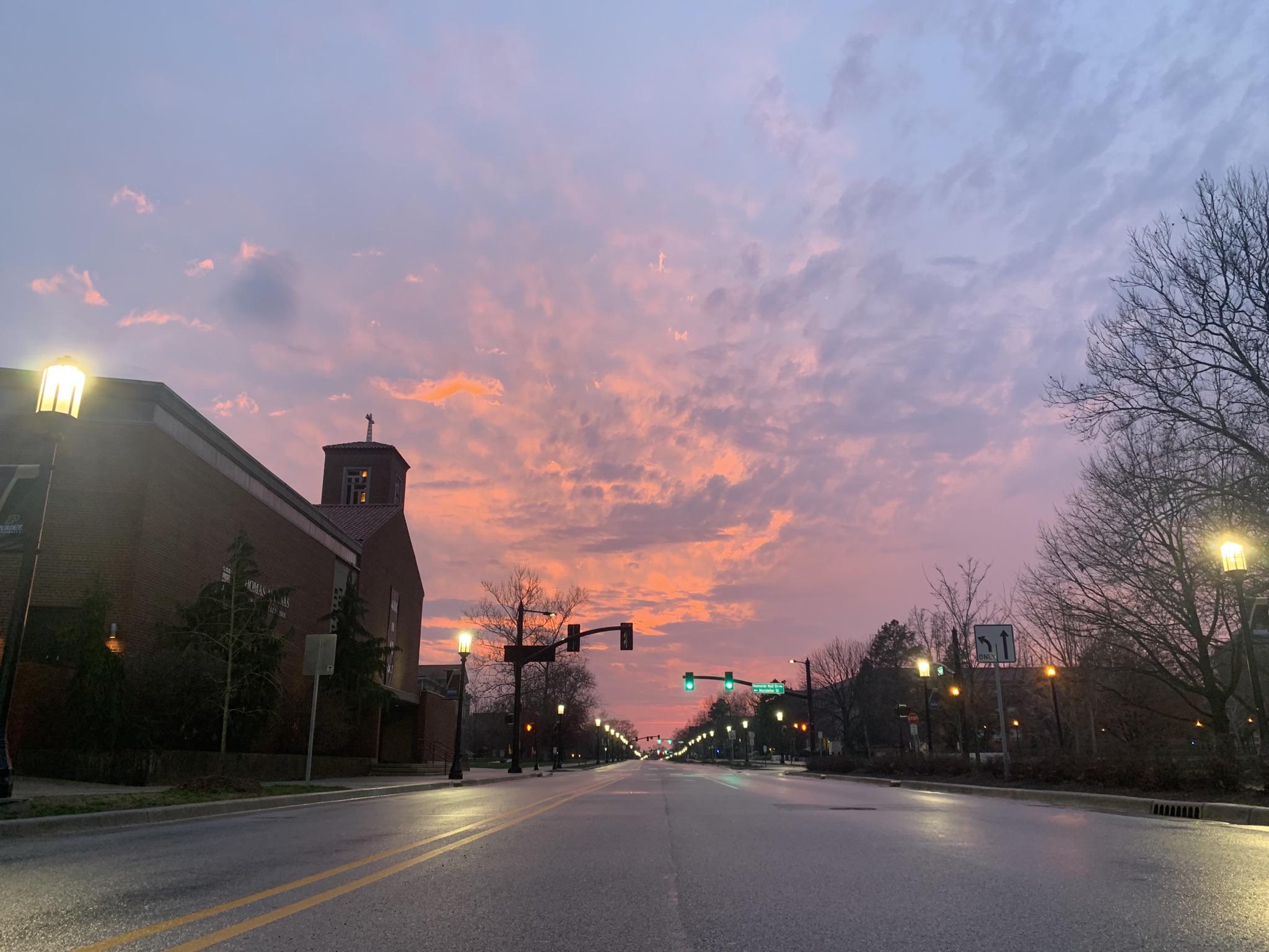 Purdue sunset, taken from the abandoned State Street r/Purdue