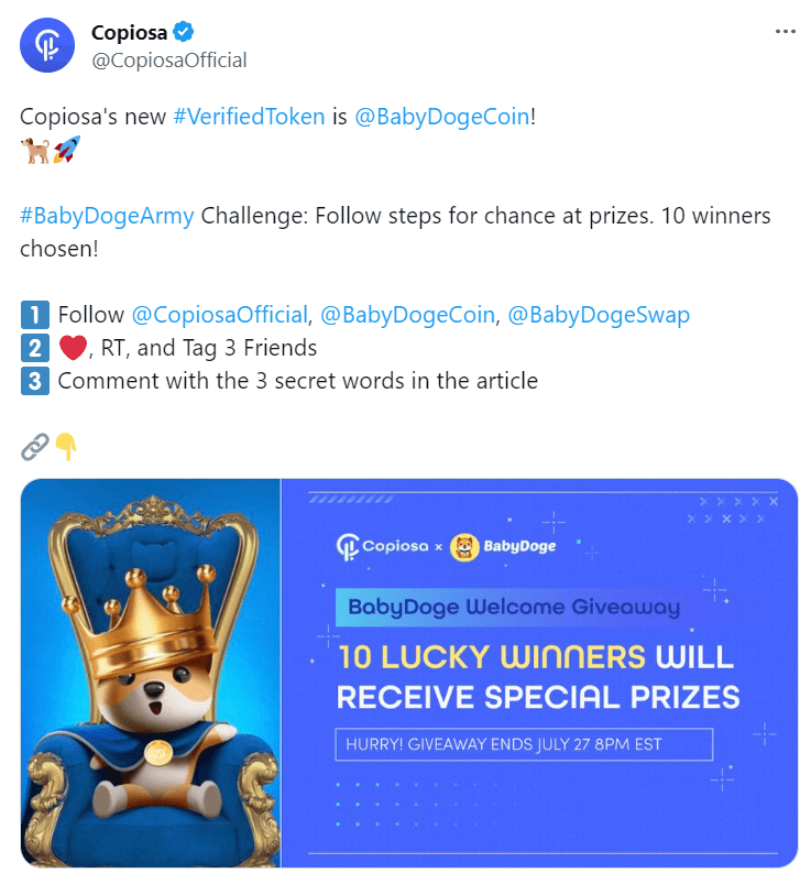 BabyDoge is now available in Copiosa Wallet + Giveaway r