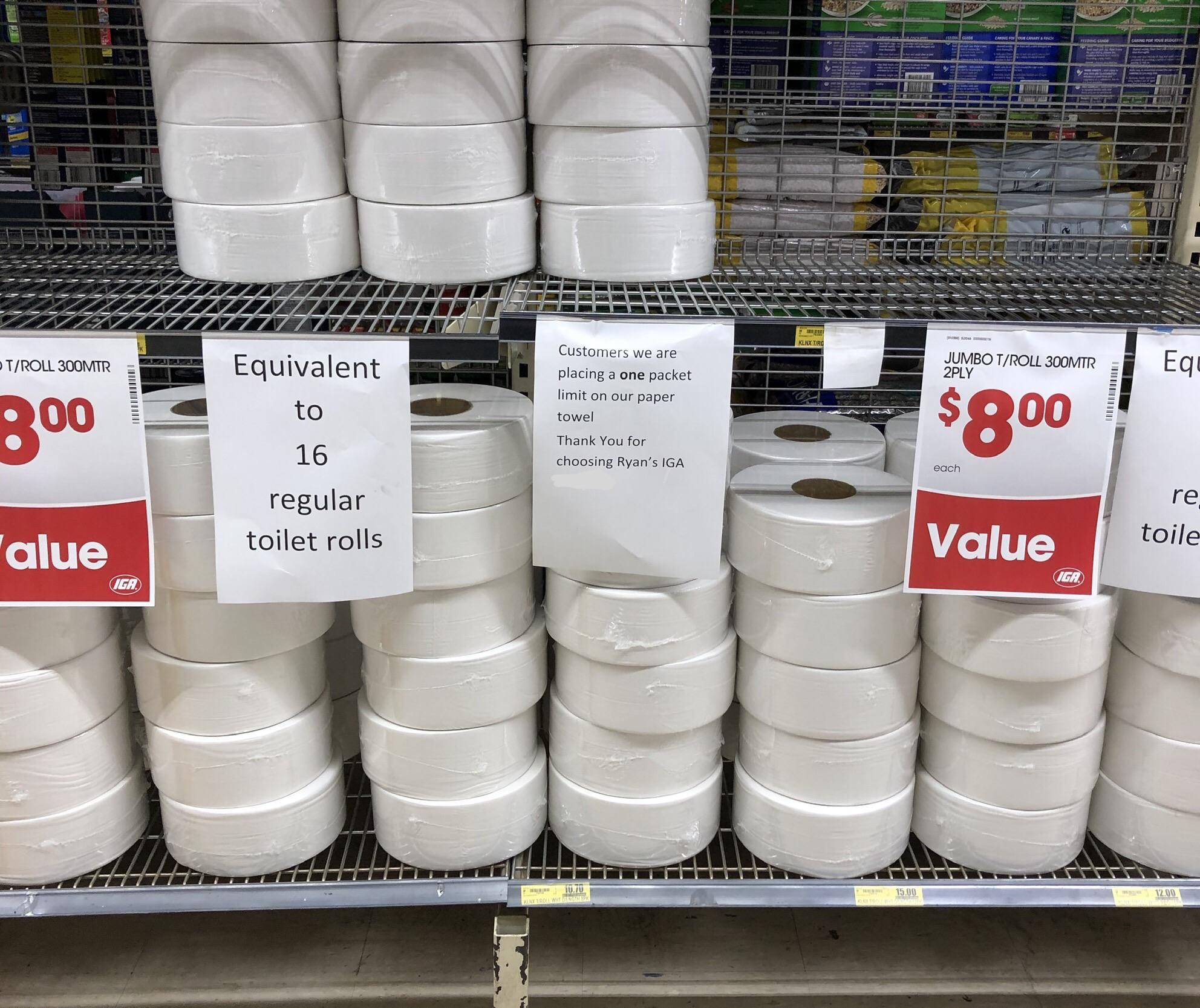 Giant toilet rolls anyone? Local supermarket selling industrial sized
