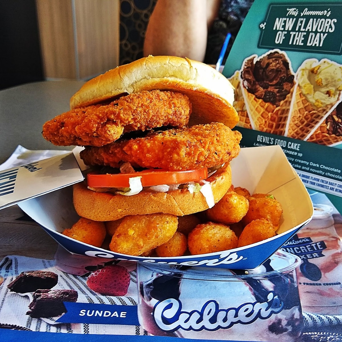 Love the Culver's Double Spicy Chicken Sandwich on a bed of Cheese