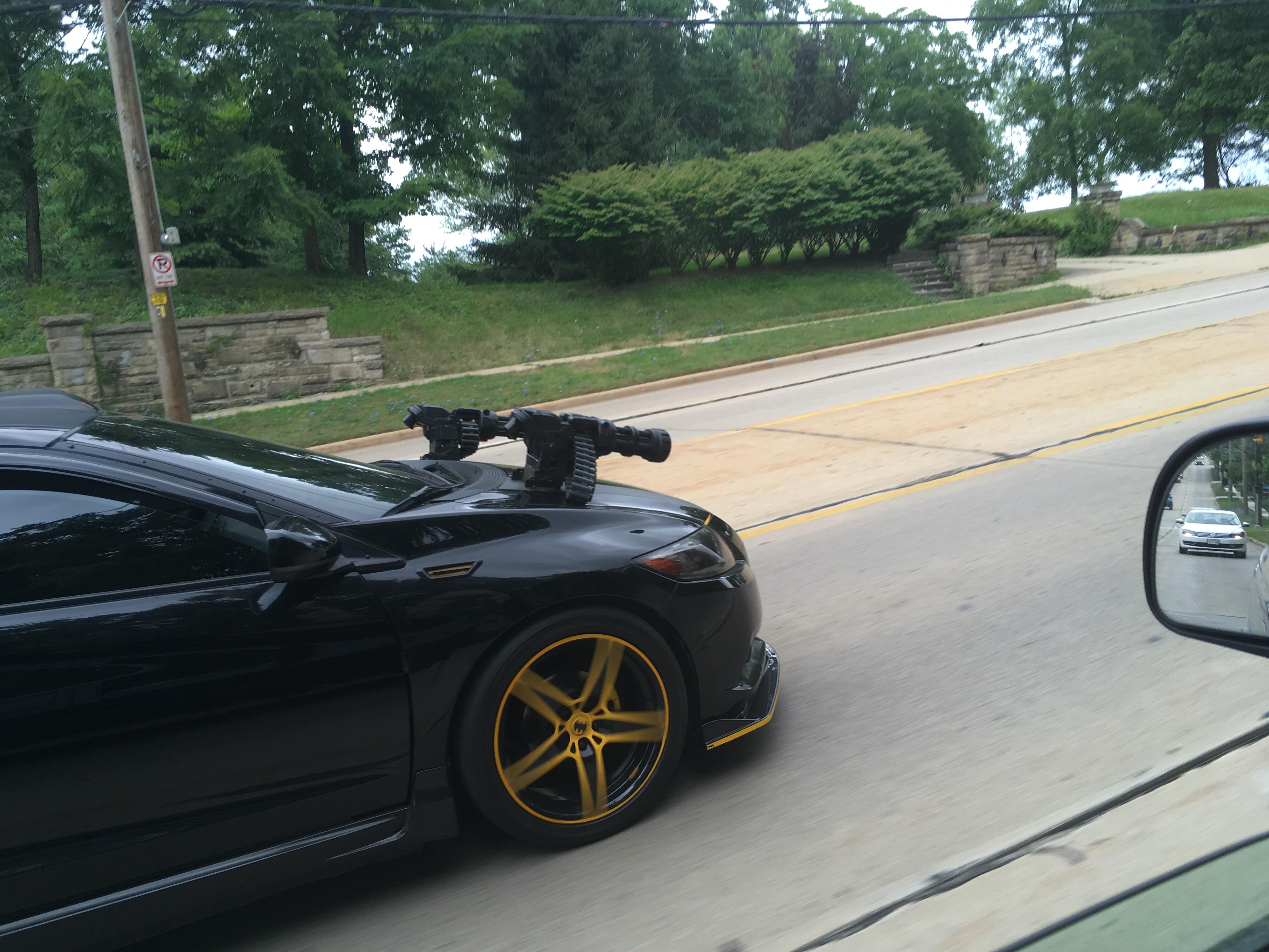 Dual mounted machine guns. A necessity for any suburban dweller. r