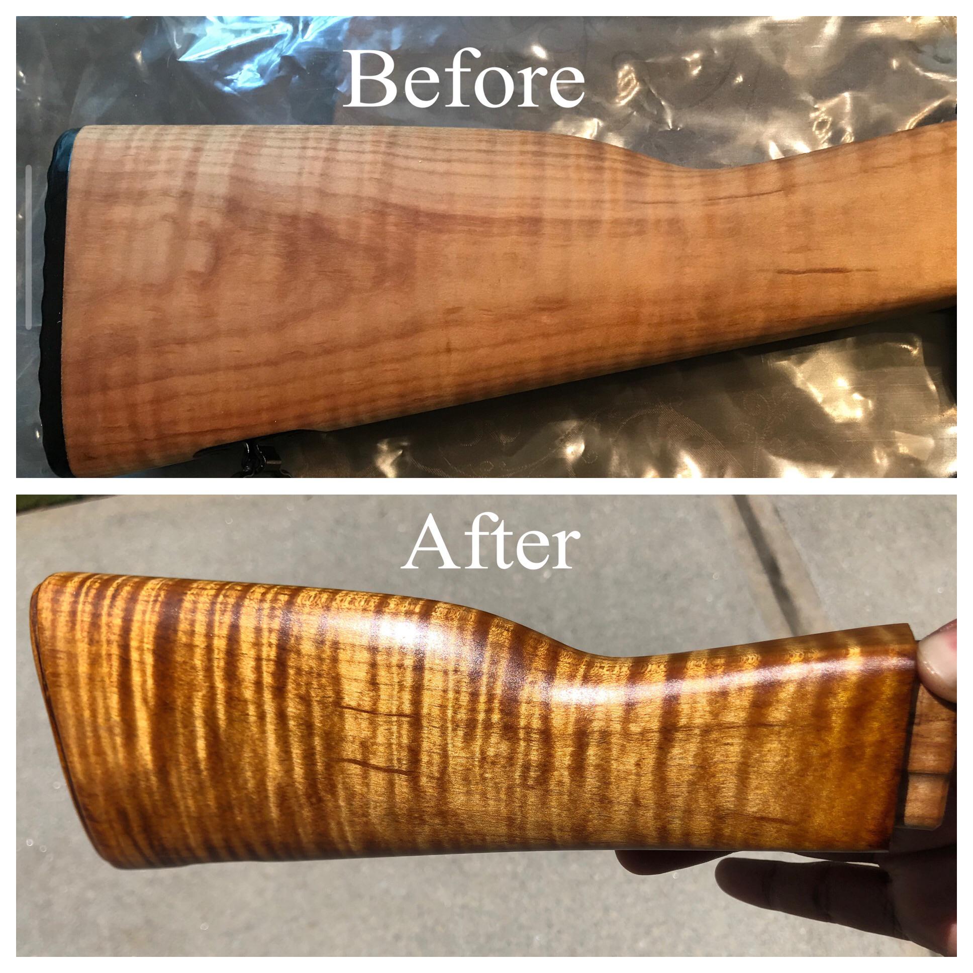 Tiger maple M70 stock refinished with tiger stripe enhancement r/ak47