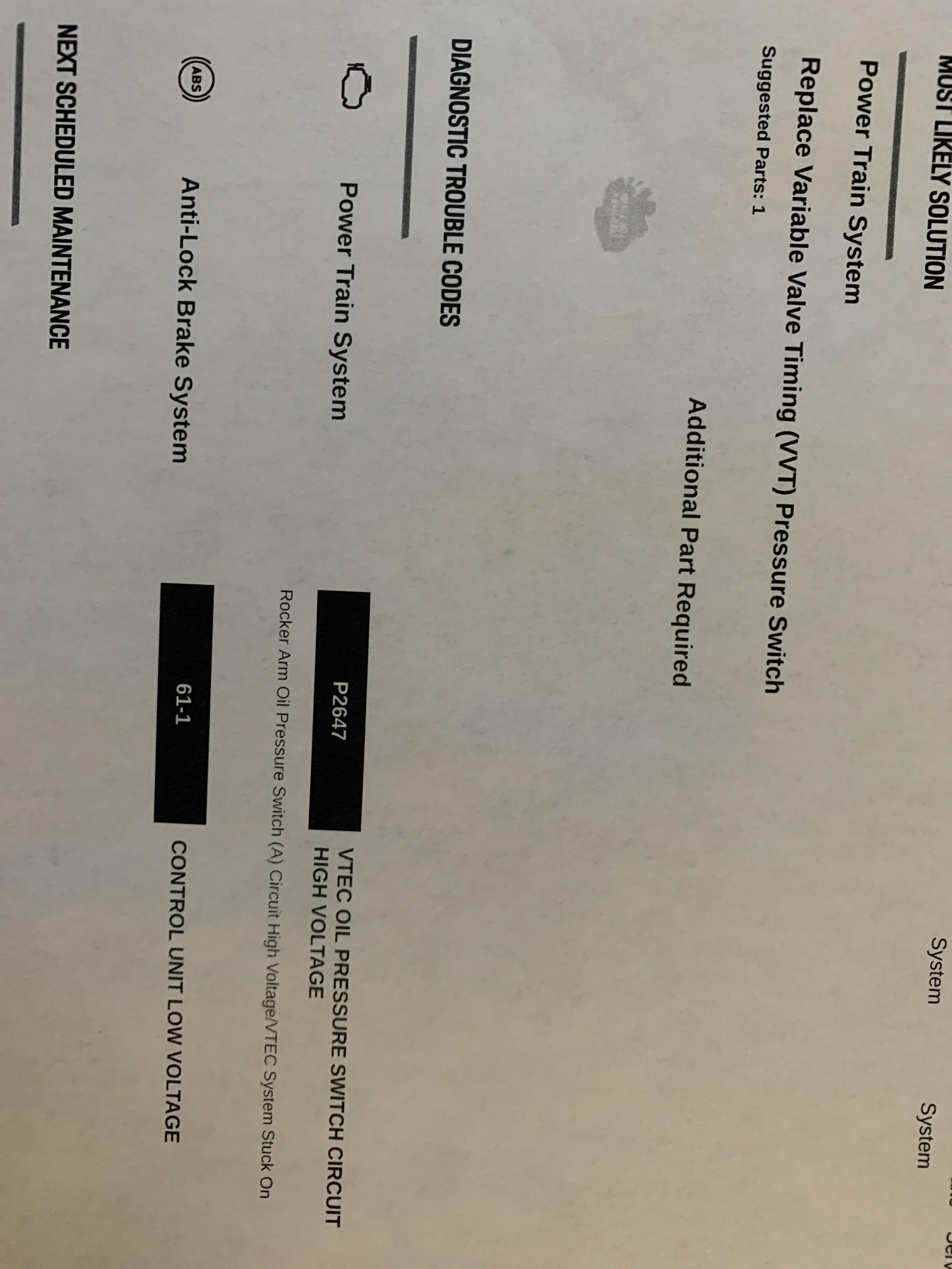 2011 Honda Civic vvt pressure switch where is it located? And is it