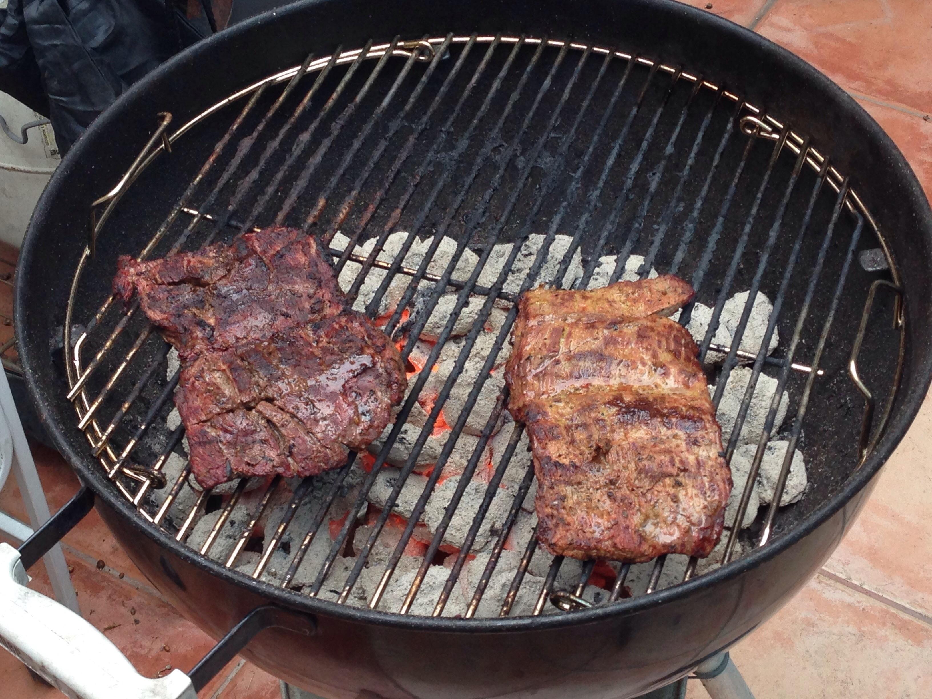 Have some brisket! One marinated and one with simple salt/pepper rub