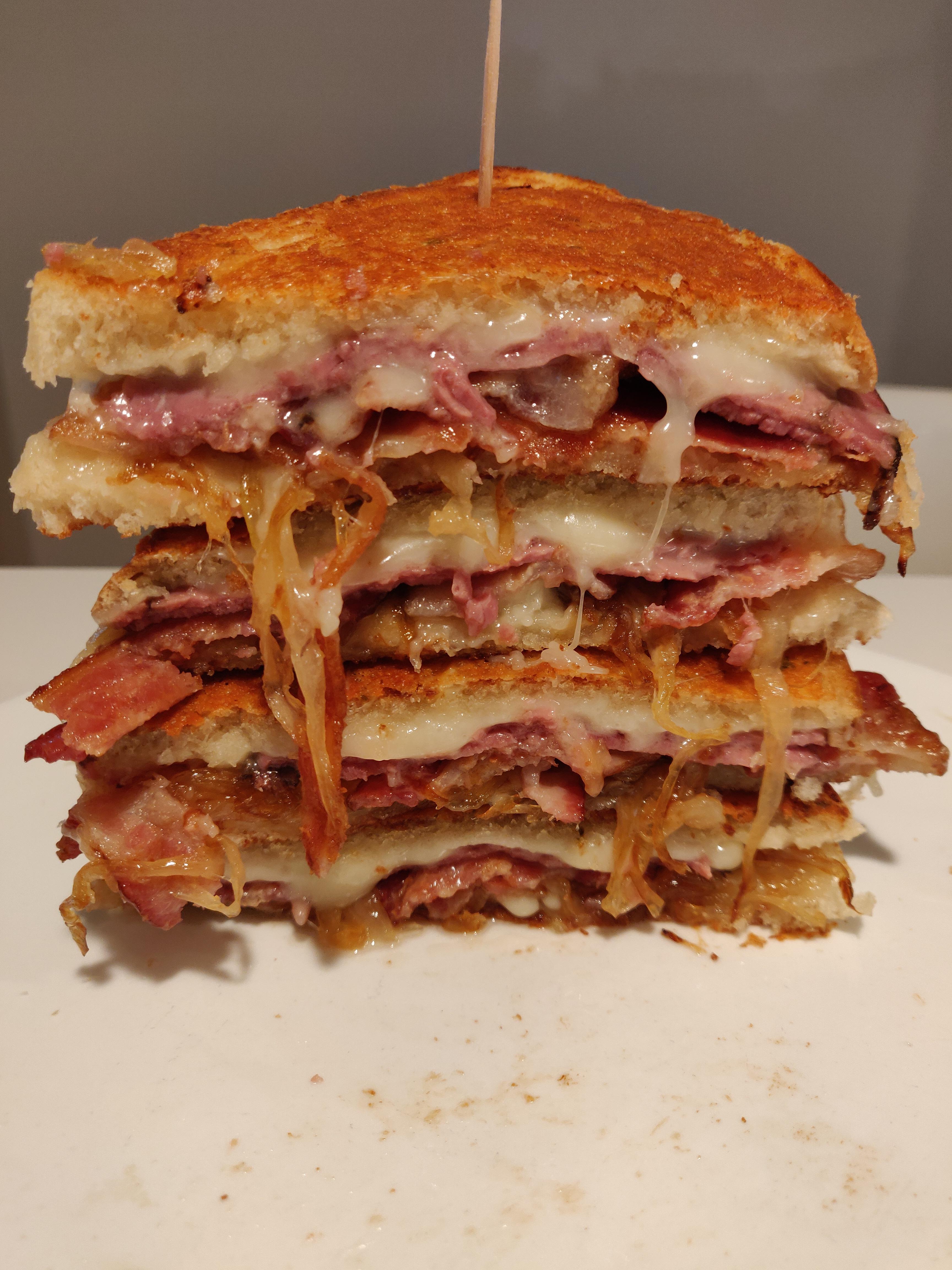 [Homemade] bacon, caramelized onions, pepper jack cheese, and pastrami