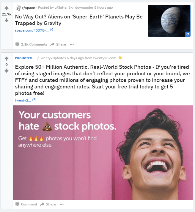 This Reddit Ad for Stock Photos r/FellowKids
