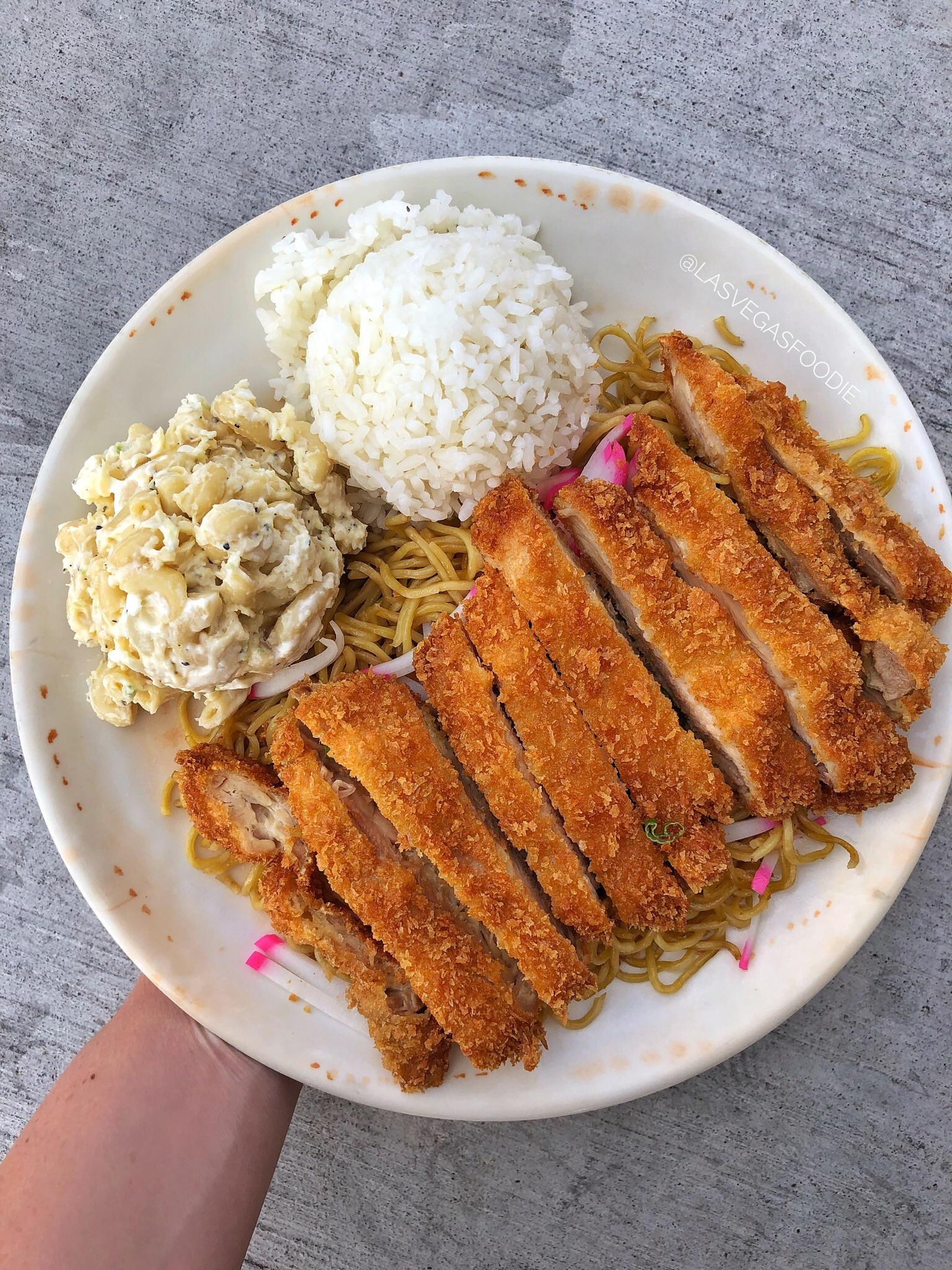 [OC] Chicken Katsu plate with macaroni salad and white rice [3024x4032